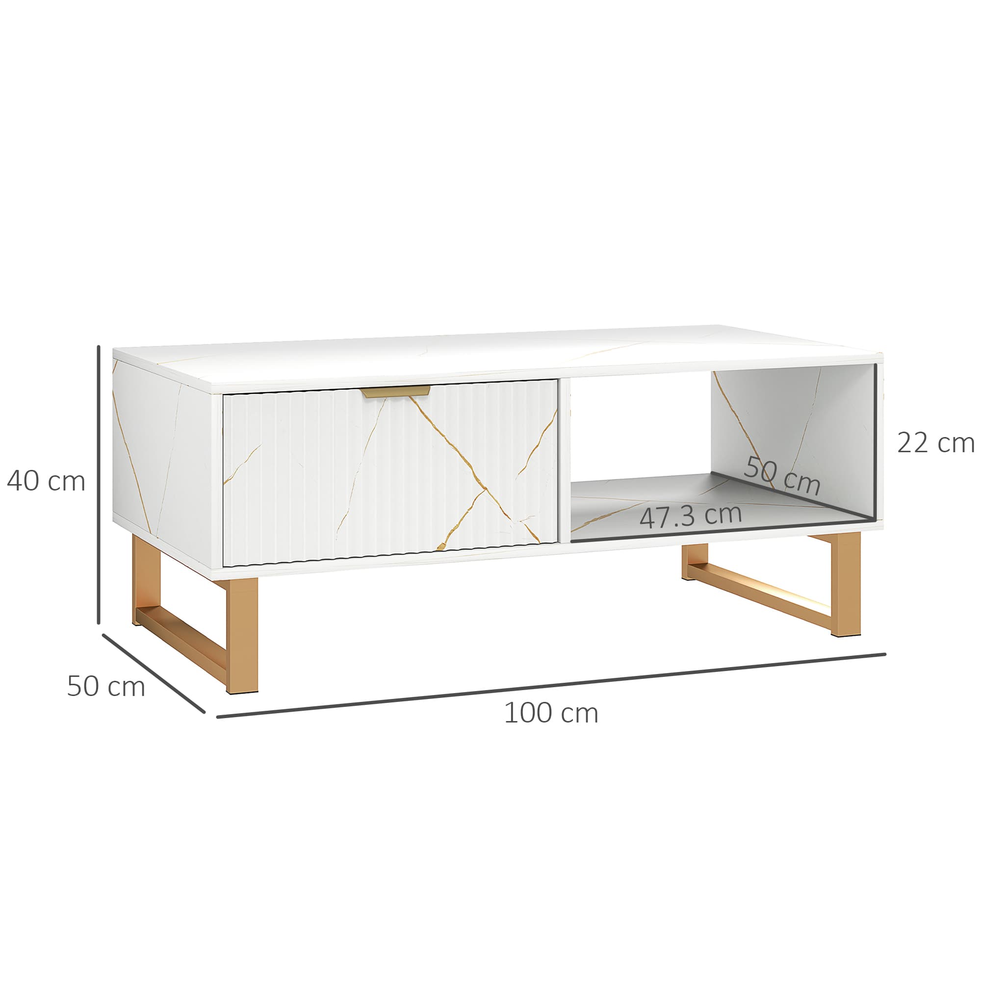 White Marble-Effect Coffee Table with Storage Drawer - image 5