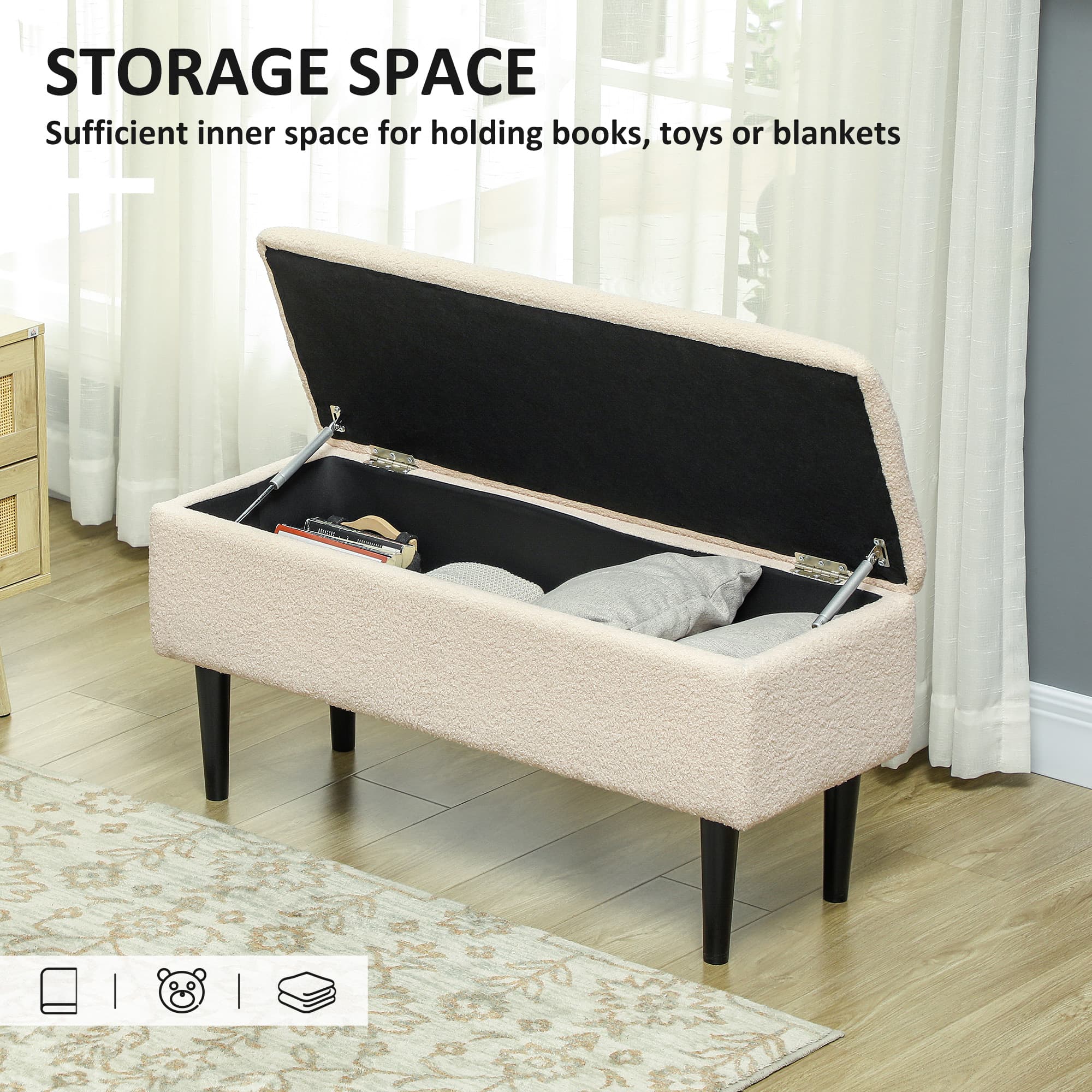 Transform Your Space with this Cream Teddy Fleece Storage Ottoman - image 1