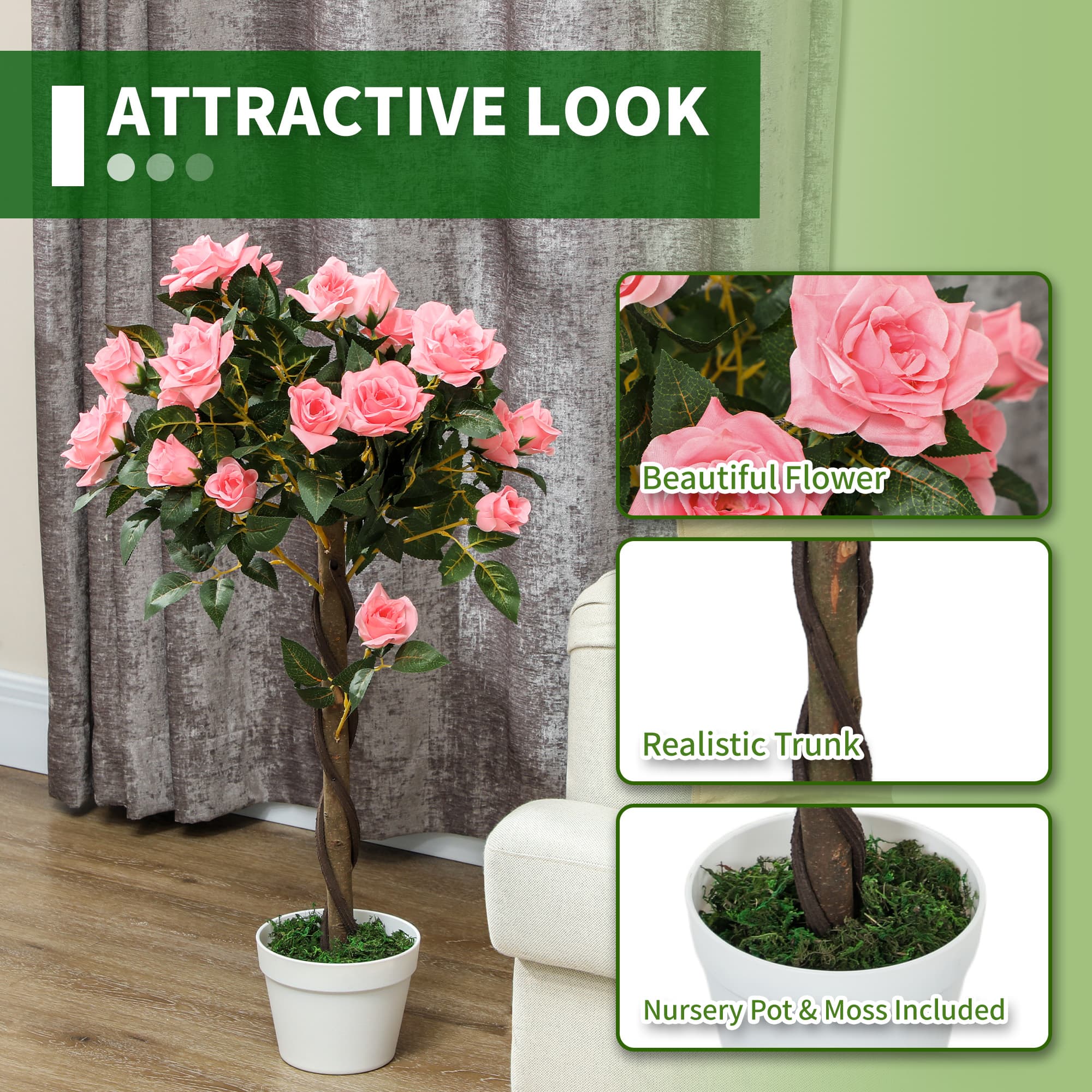 Transform Your Space with 90cm Artificial Pink Rose Plants - image 3