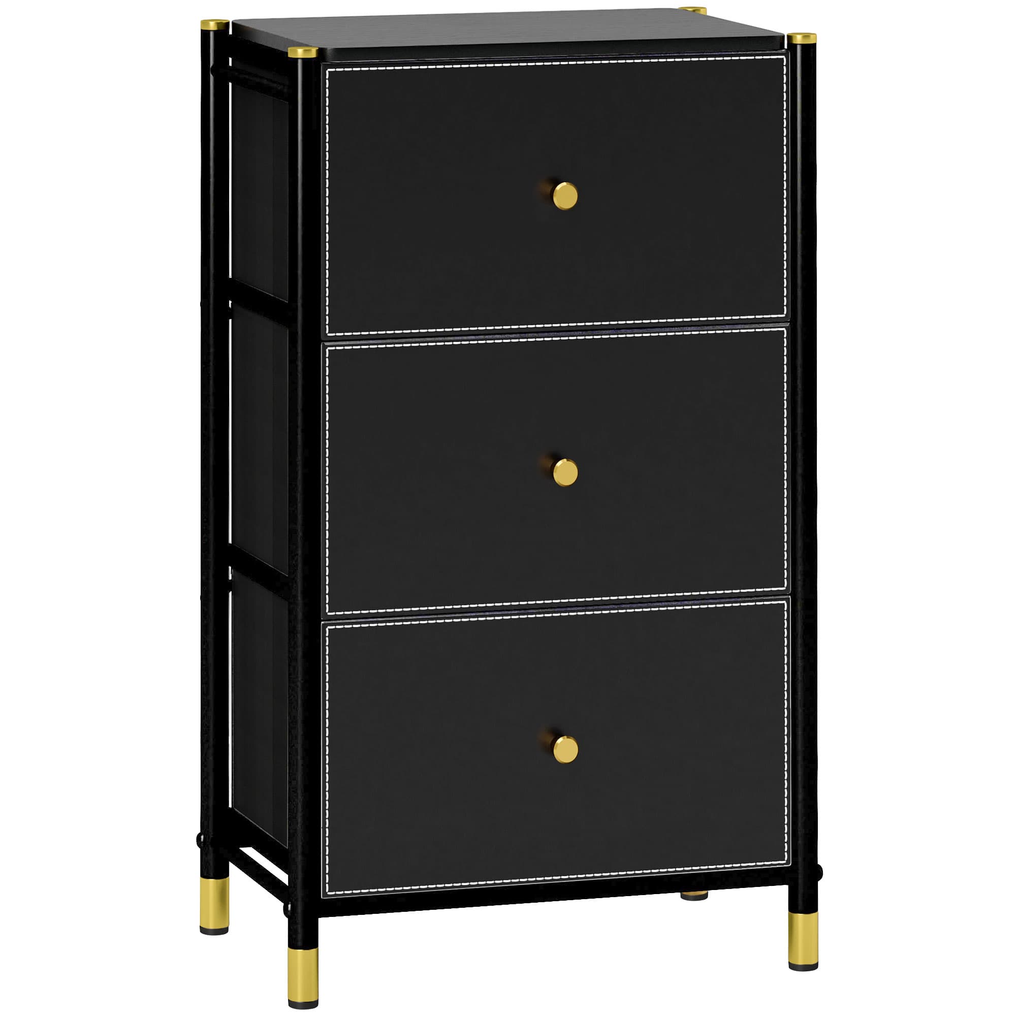 Three-Drawer Bedroom Chest in Black Faux Leather