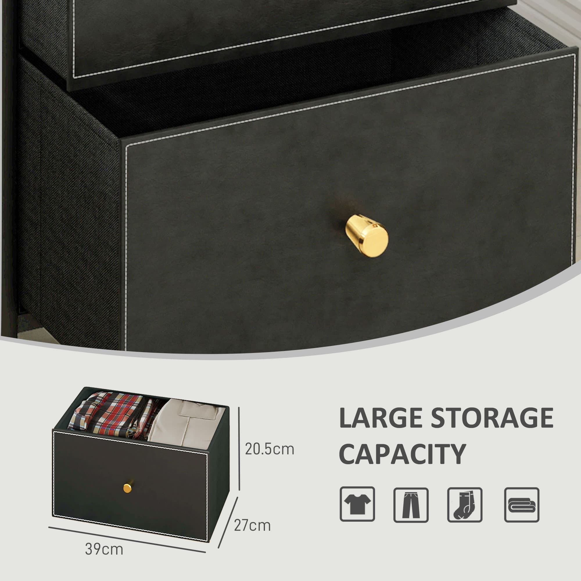 Three-Drawer Bedroom Chest in Black Faux Leather - image 5