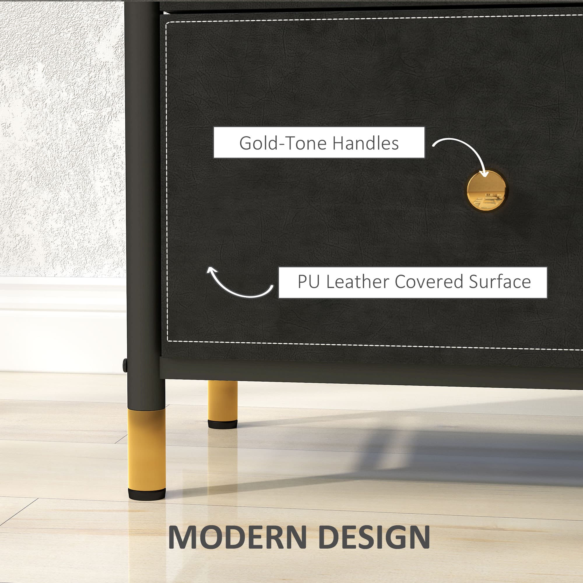 Three-Drawer Bedroom Chest in Black Faux Leather - image 3