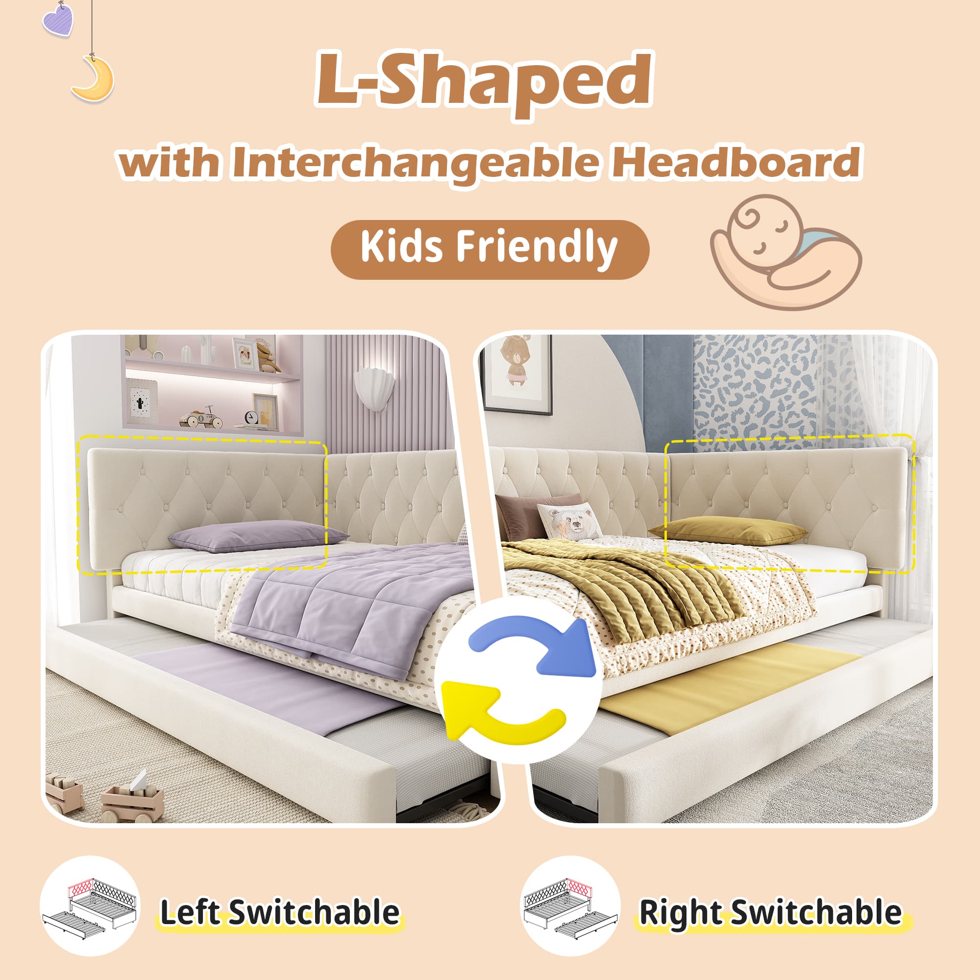 Chic Velvet Daybed with Pull-Out Guest Bed | 90x190cm - image 4