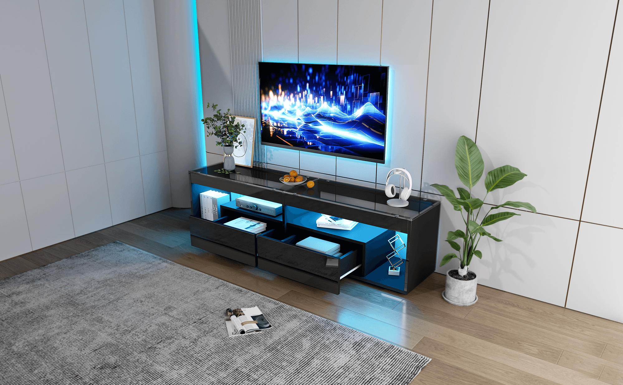 Modern High Gloss TV Cabinet with LEDs & Glass Top - image 6