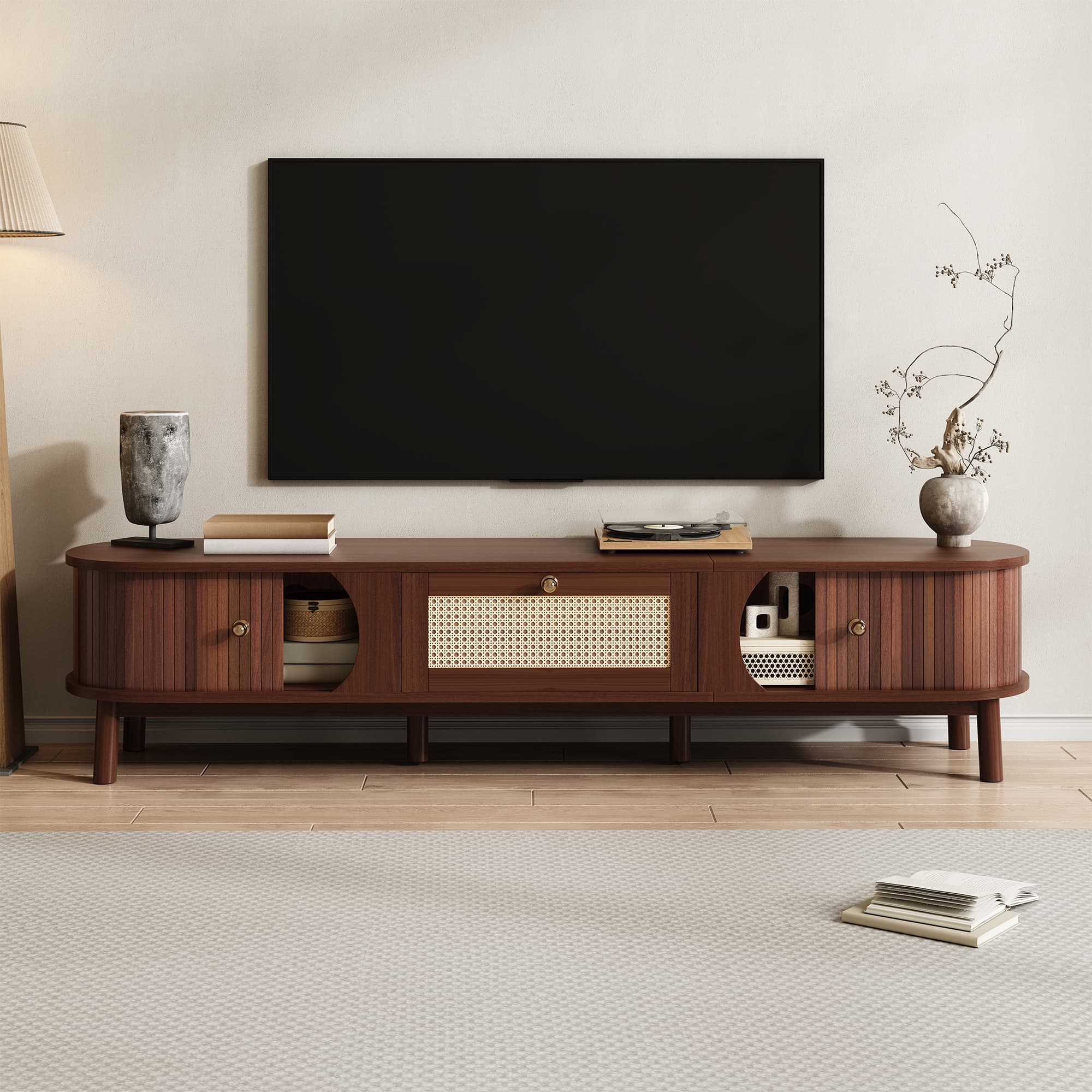 Transform Your Living Room With This Walnut Rattan TV Unit - Walnut