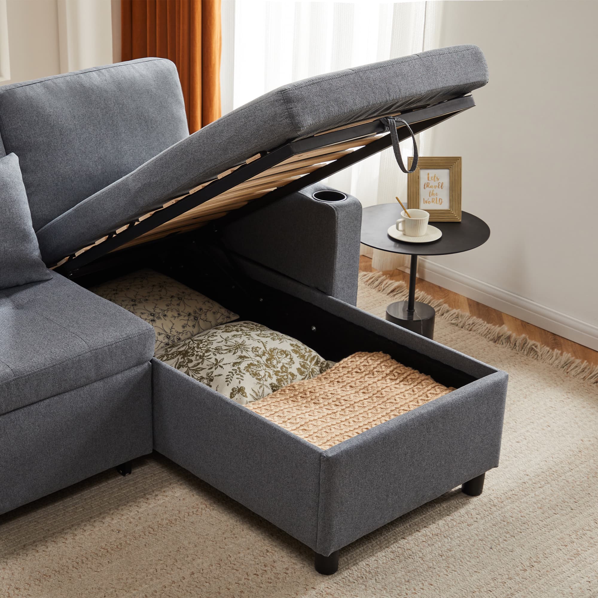 Effortless Grey L-Shaped Sofa Bed with Hidden Storage - image 6