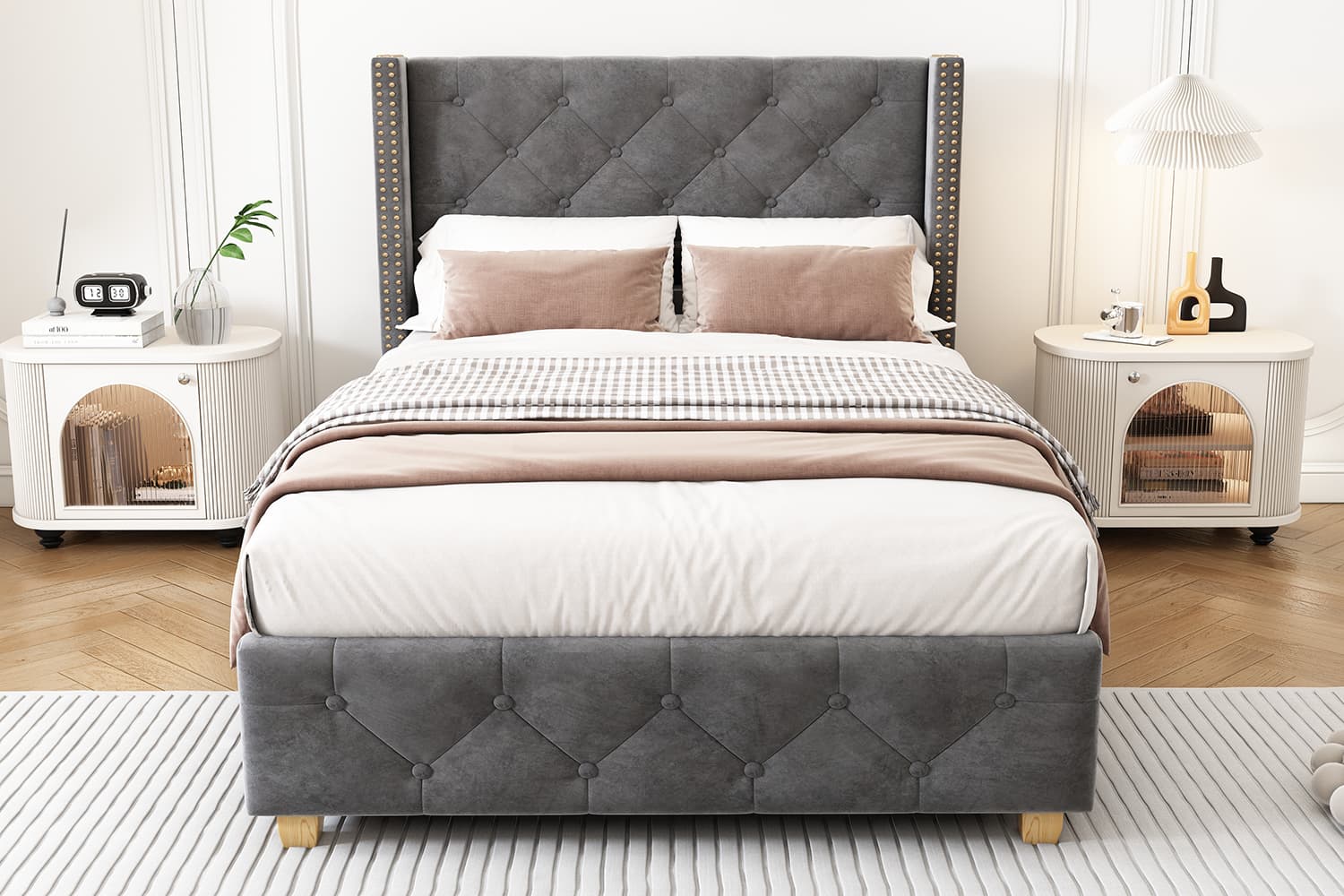 Elegant Velvet Single Bed with Button & Rivet Detailing - image 6