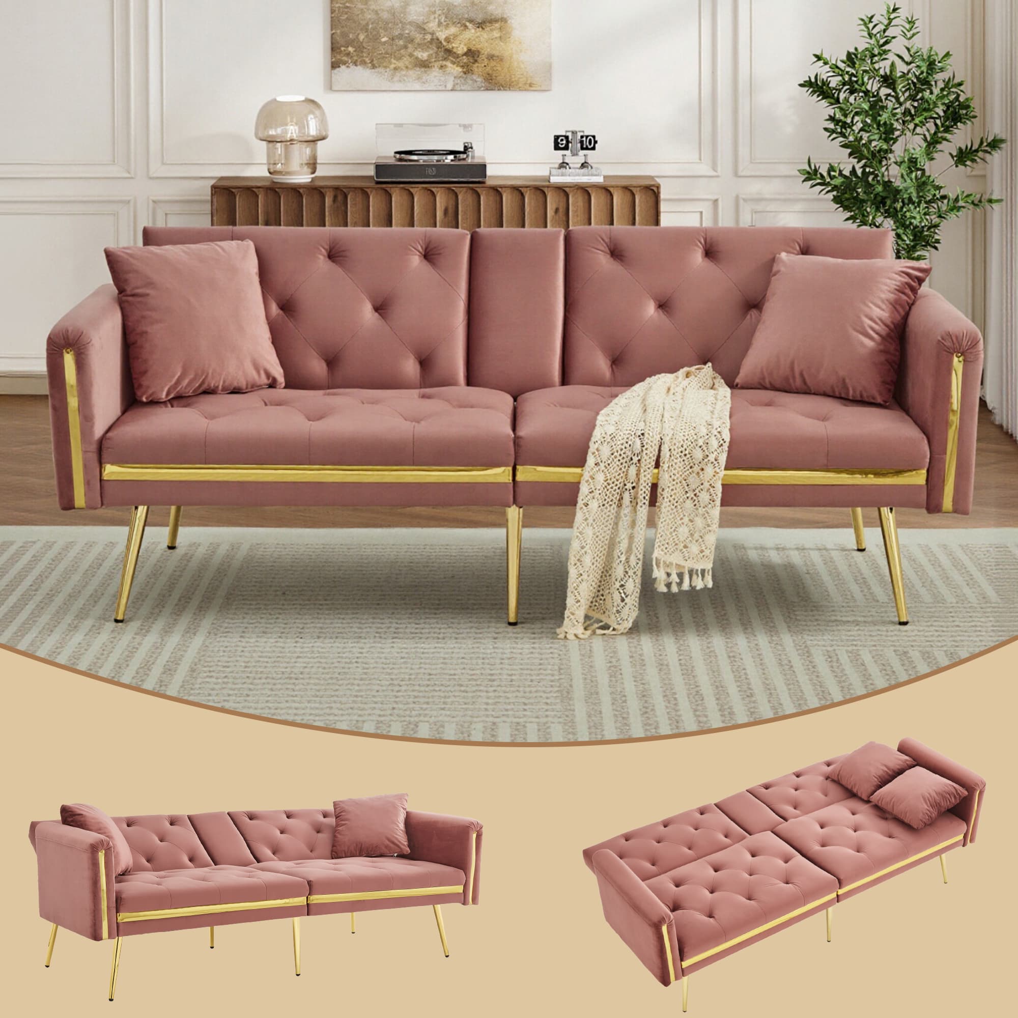 Effortless Comfort: Pink Velvet 2 Seater Sofa Bed - image 1