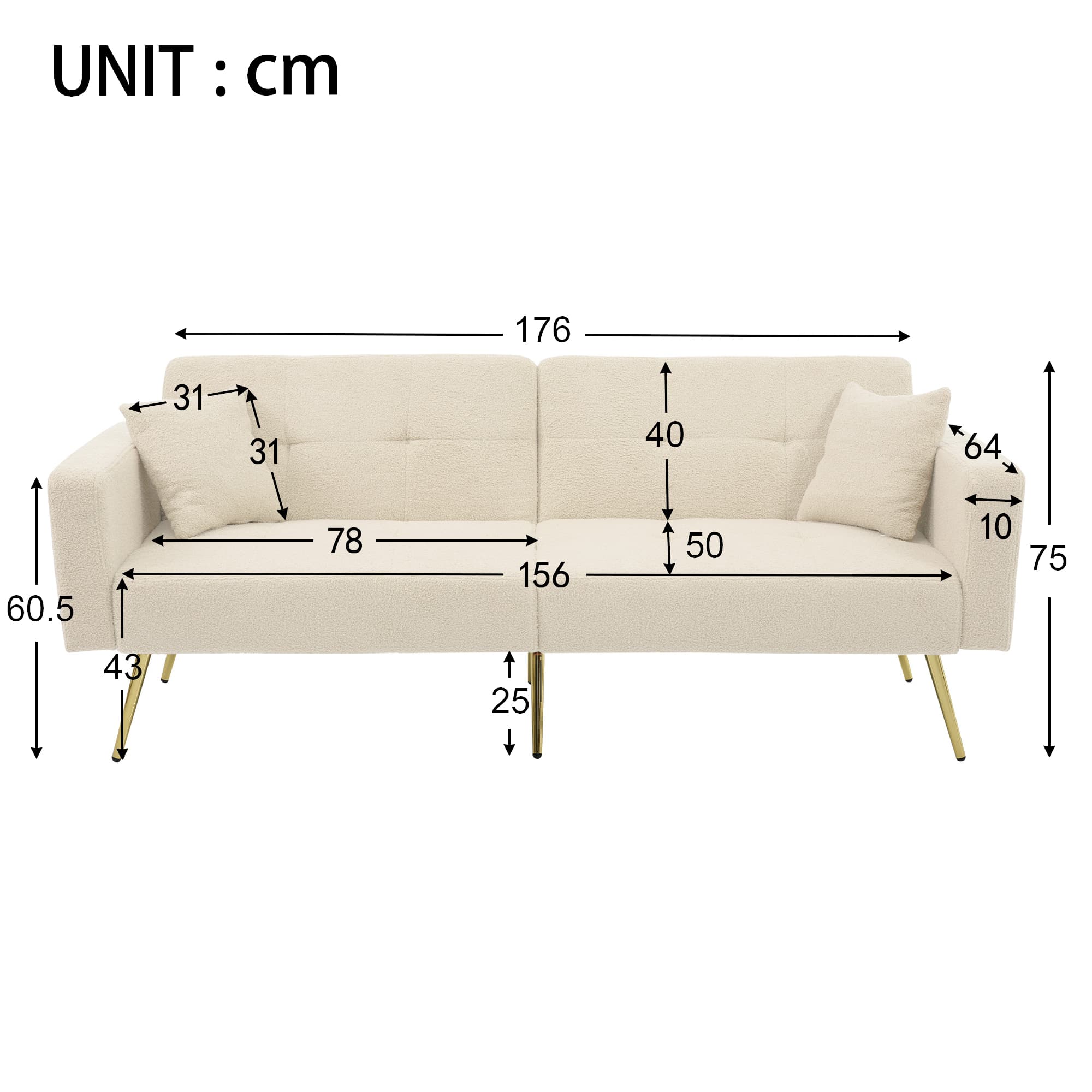 Stylish Sherpa Sofa Bed with Adjustable Back & Gold Legs - image 2