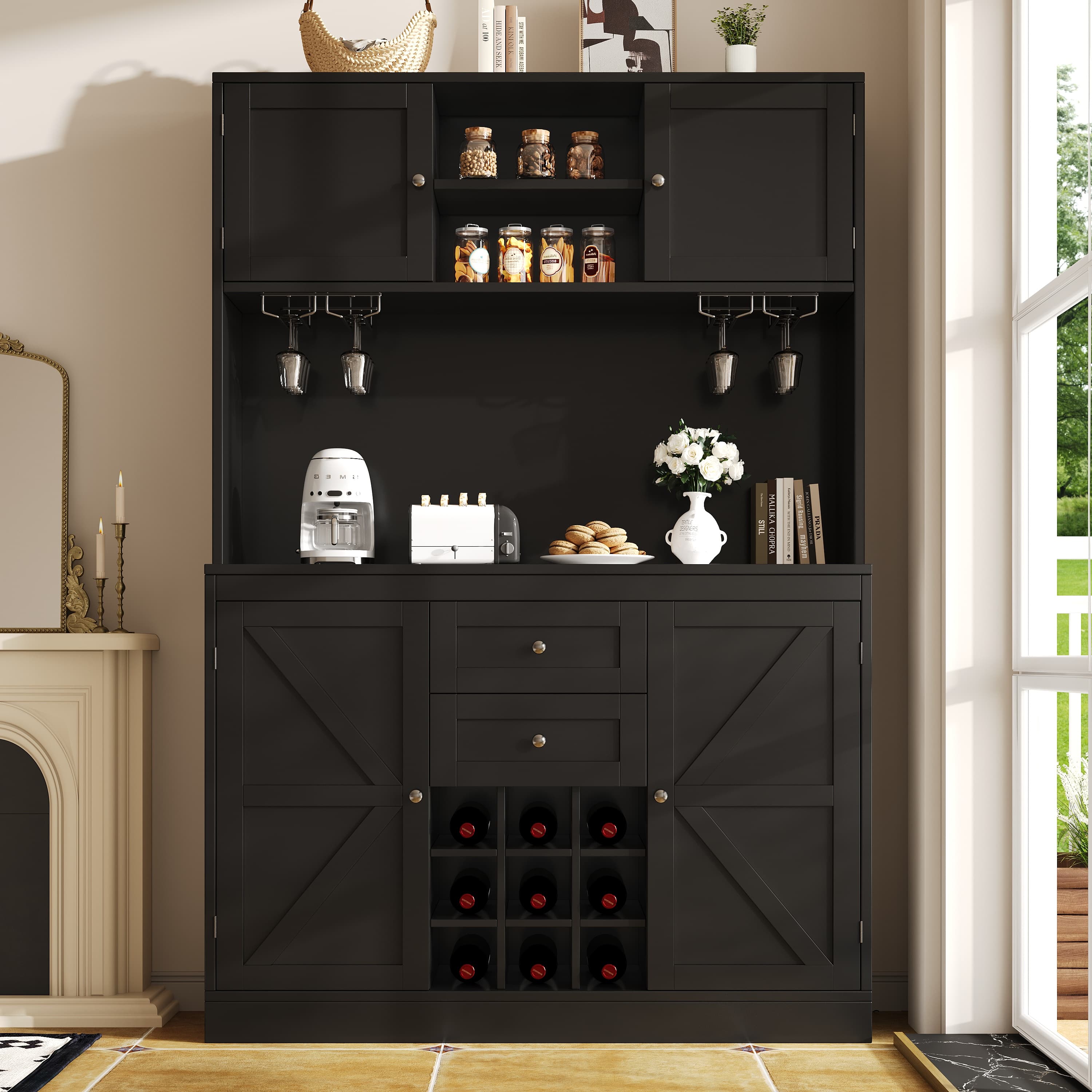 Tall White Kitchen Storage Cabinet with Wine Rack & Drawers - image 5