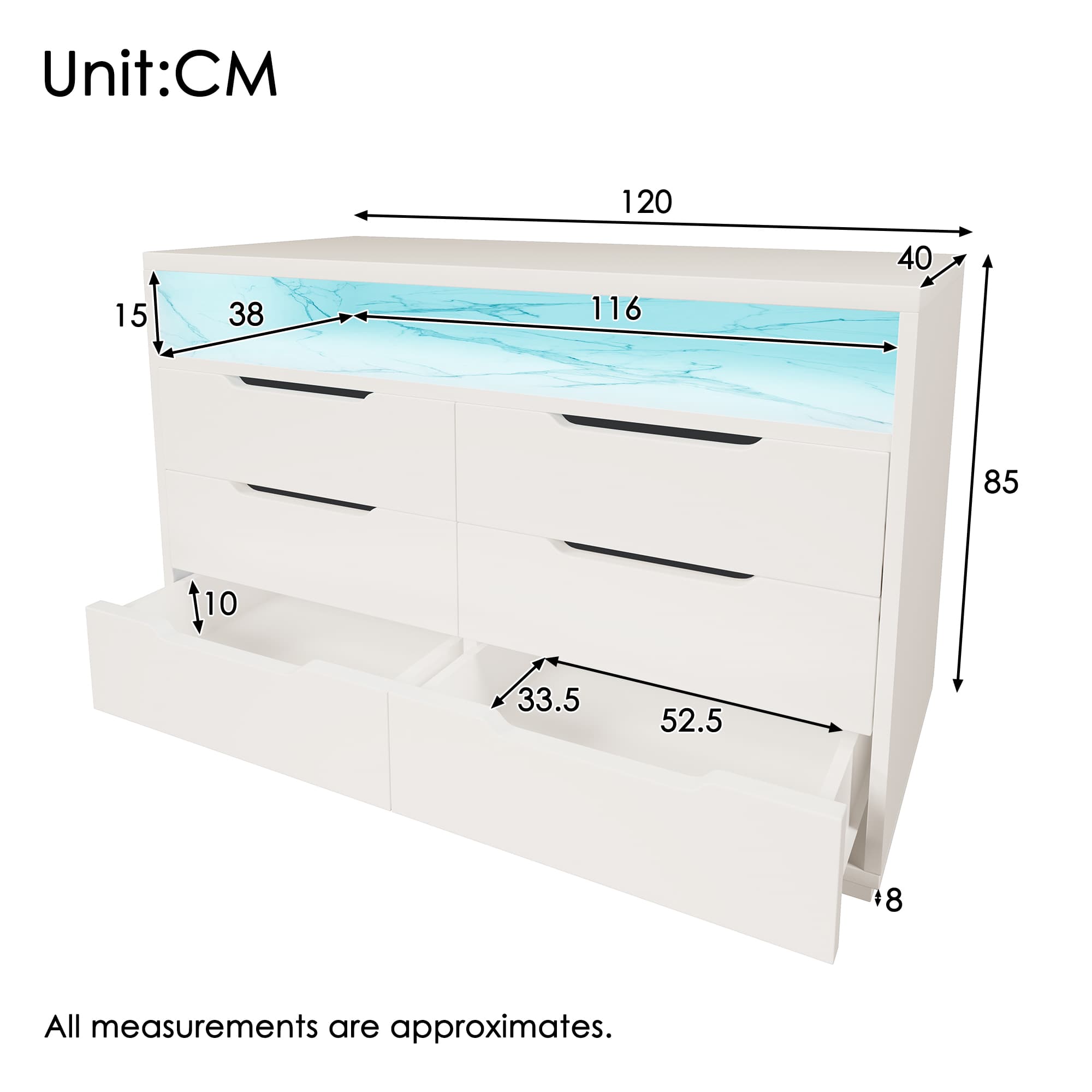 Effortless Storage: White Marbled 6-Drawer LED Sideboard - image 3