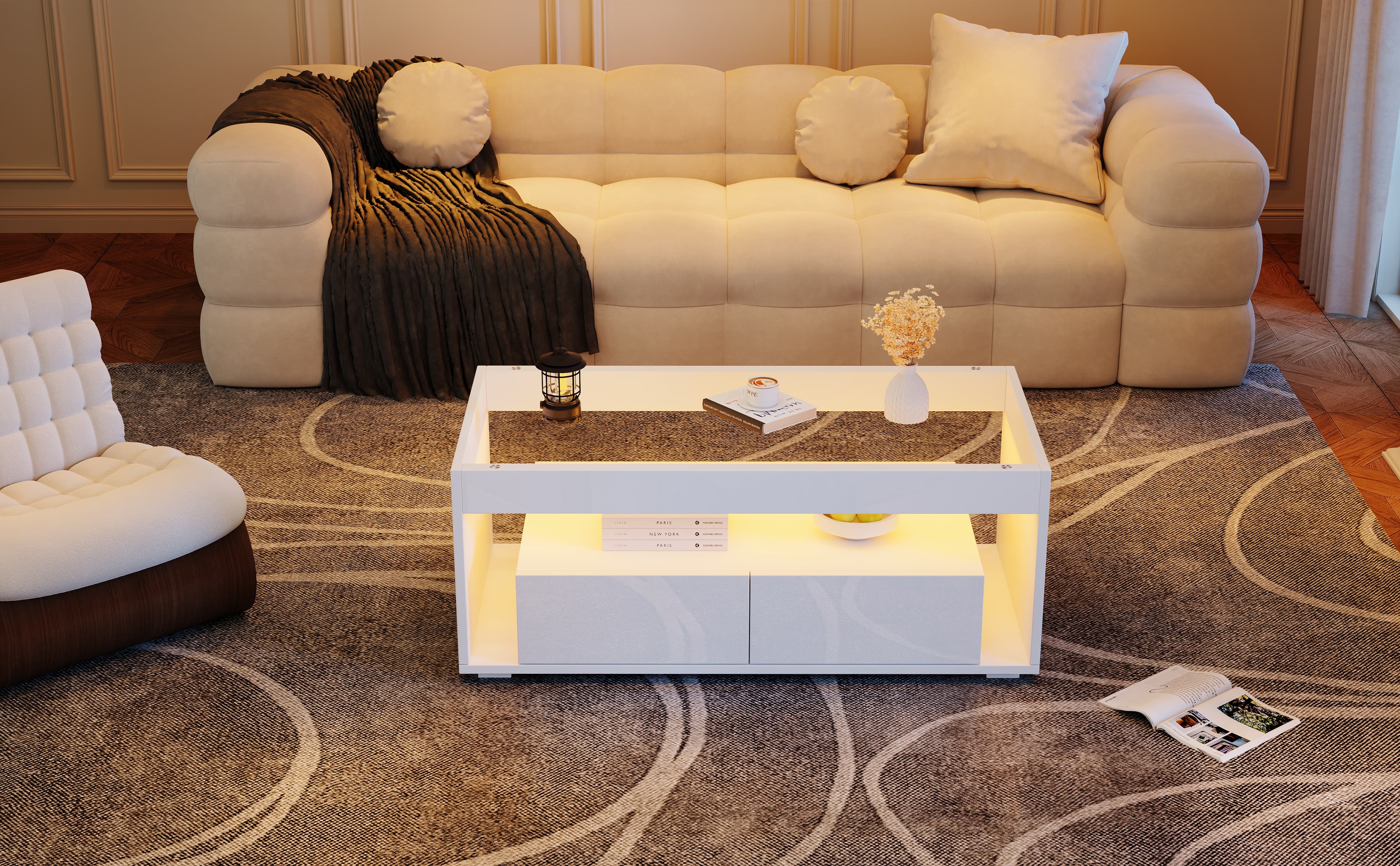 Modern White Coffee Table with App-Controlled LED Lights - image 1