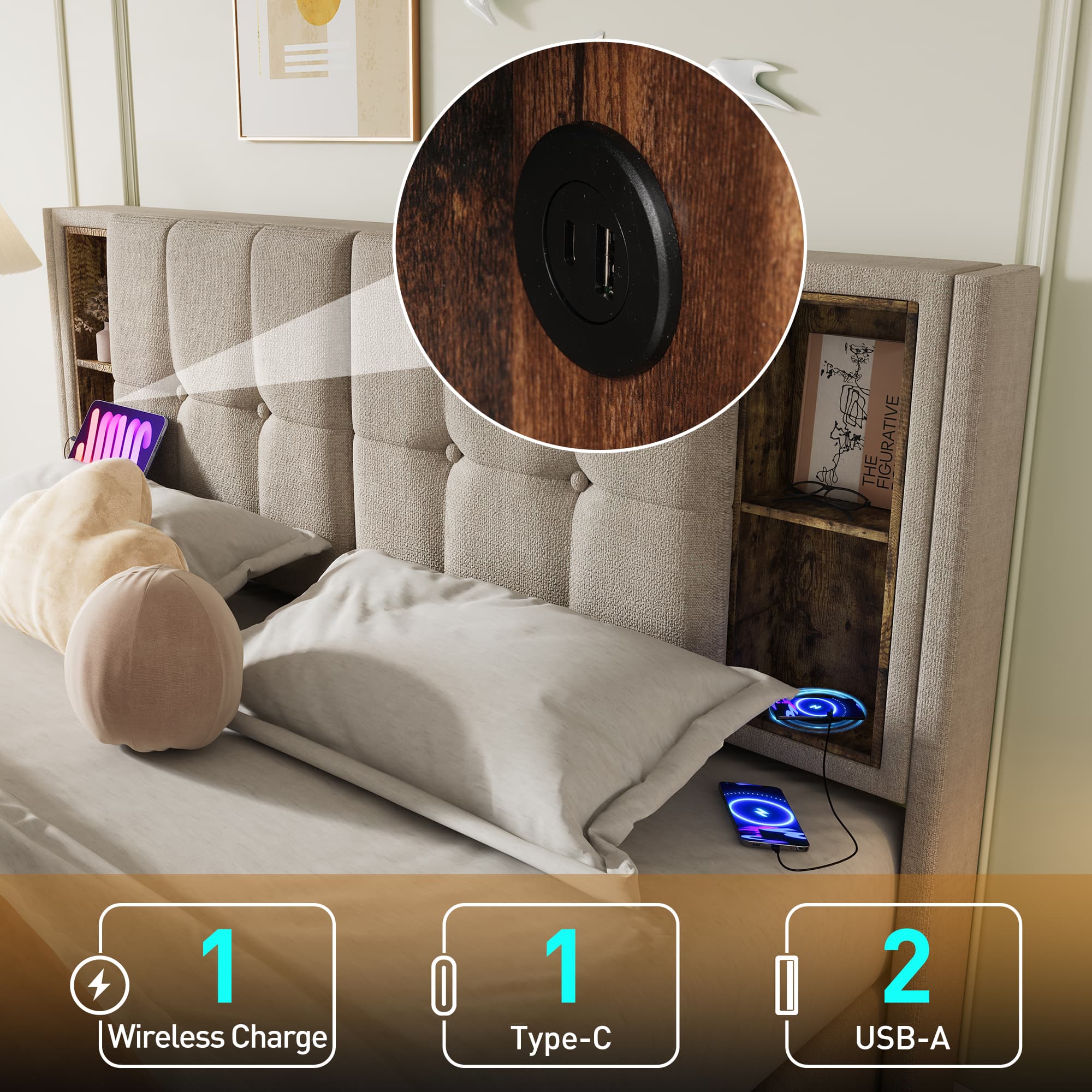 Smart King Size Bed with Hydraulic Storage & USB-C Charging - image 1