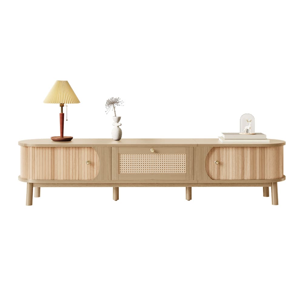 Natural Wood & Rattan TV Stand: Stylish, Organised Storage