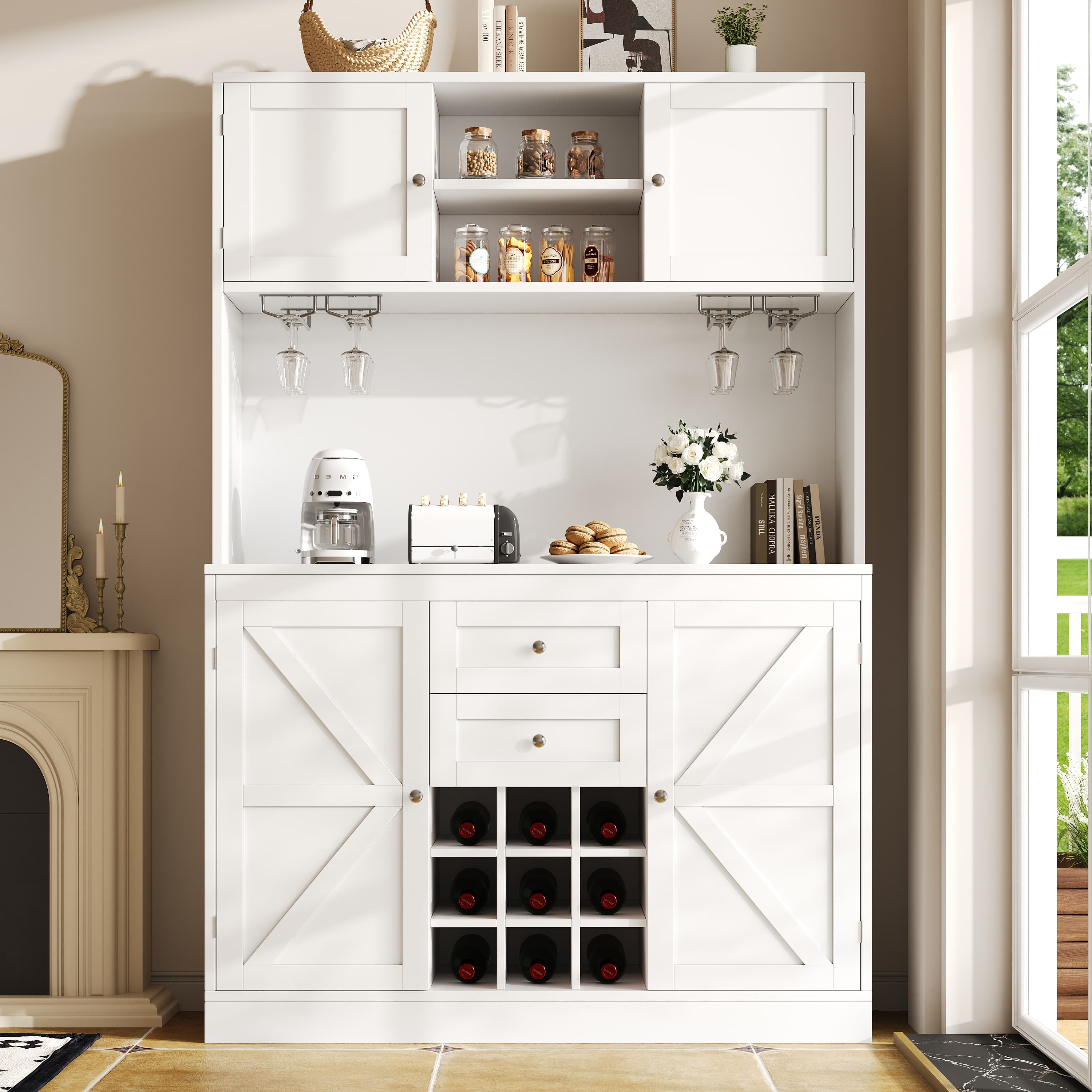 Elegant Tall Kitchen Cabinet with Wine Rack & Storage - image 6