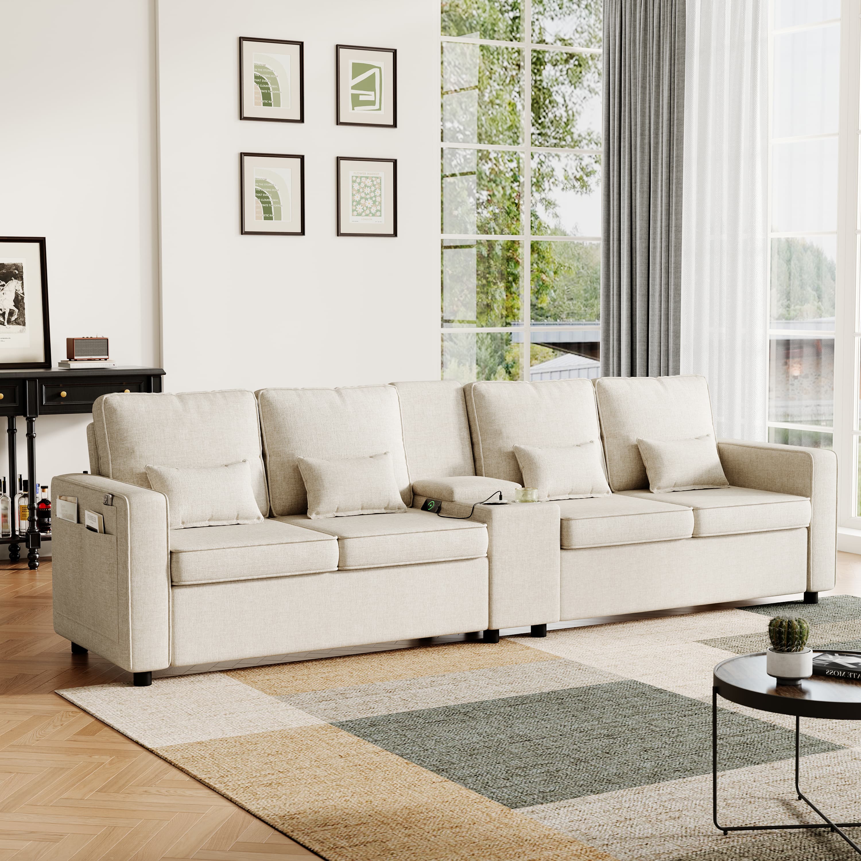 Modern 4-Seater Sofa: Smart Storage & Effortless Charging - image 1