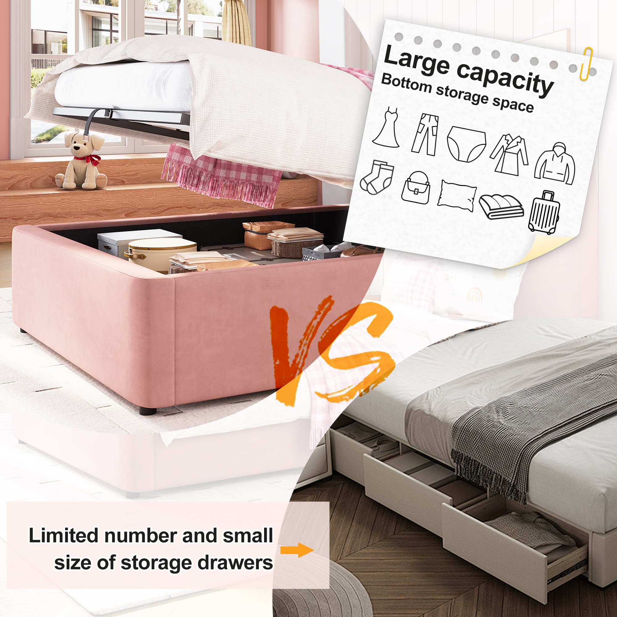 Transform Their Room with this Pink Velvet Storage Bed - image 2