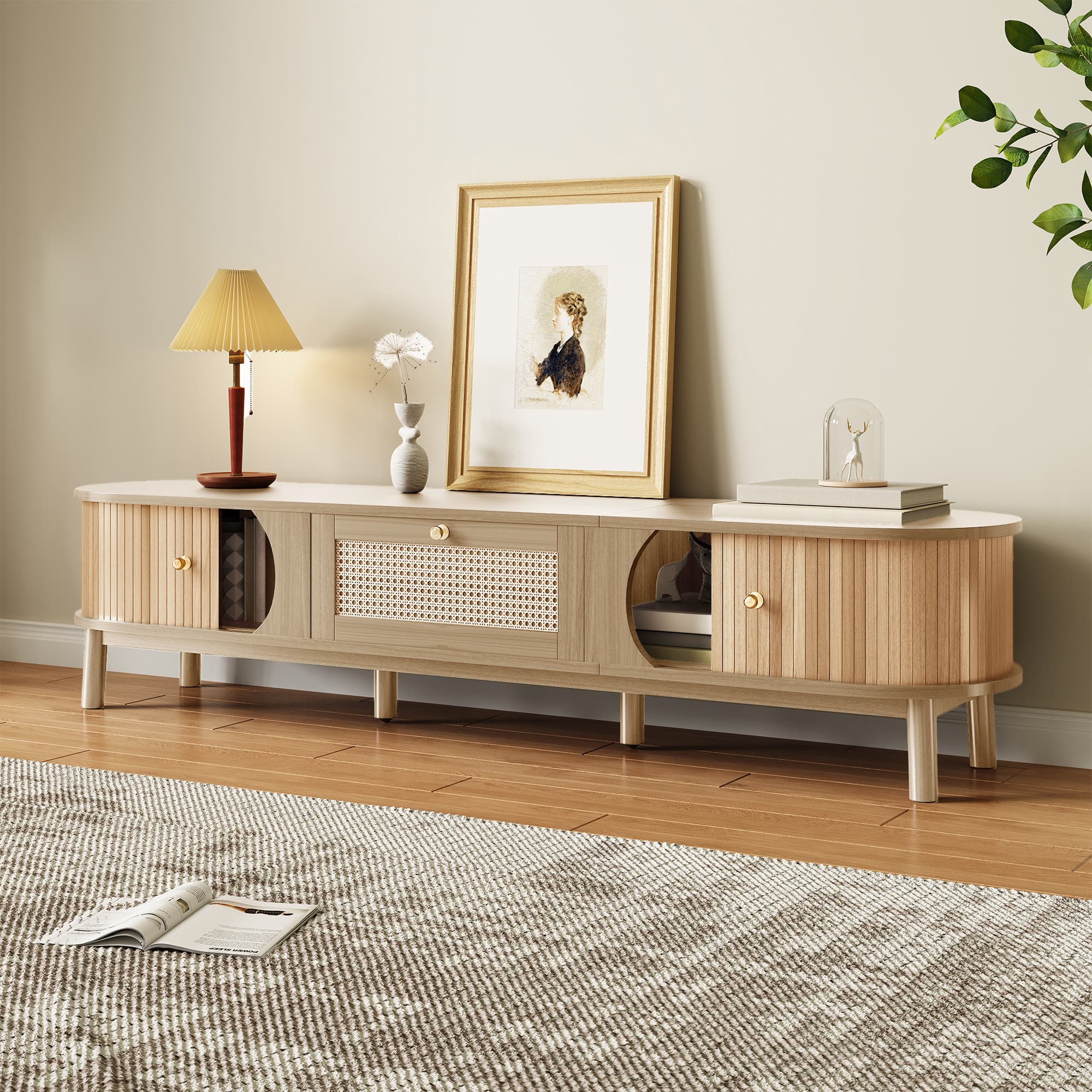 Natural Wood & Rattan TV Stand: Stylish, Organised Storage - image 4