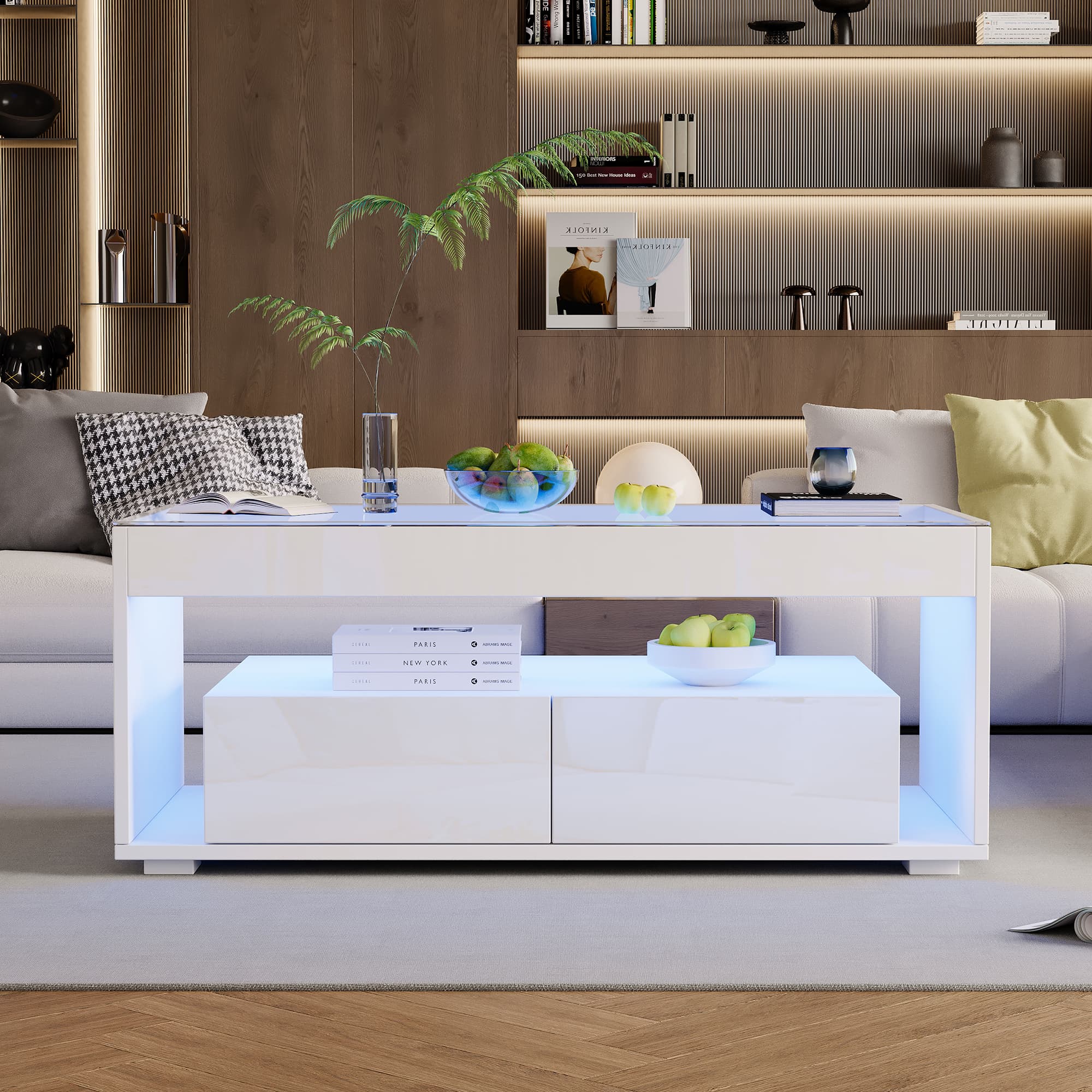 Modern White Coffee Table with App-Controlled LED Lights - image 6