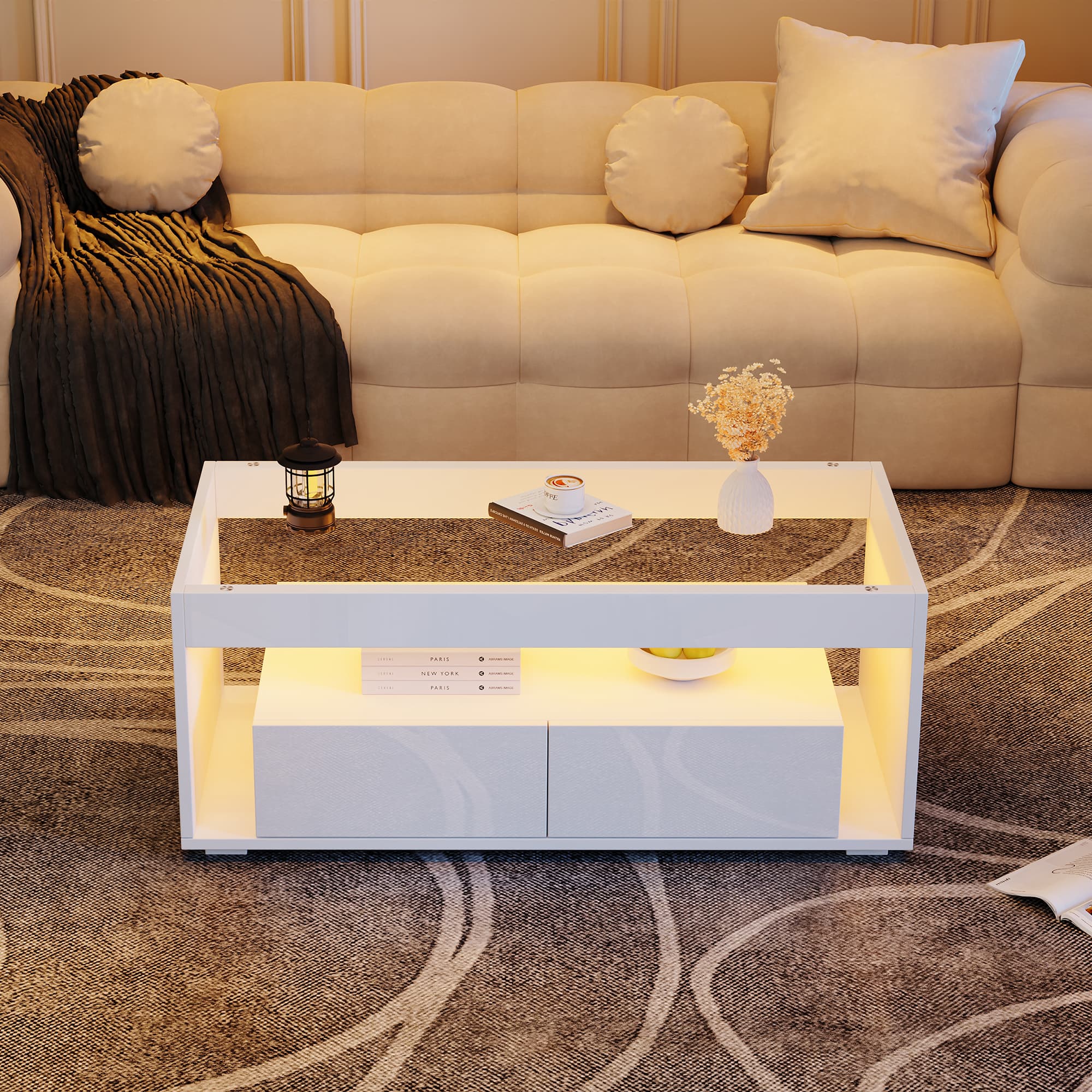 Modern White Coffee Table with App-Controlled LED Lights - image 5