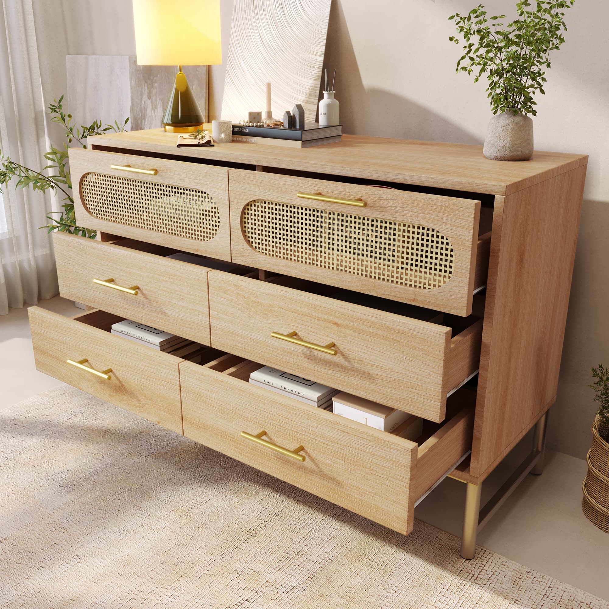 Stylish Rattan Sideboard with Six Drawers for Modern Homes