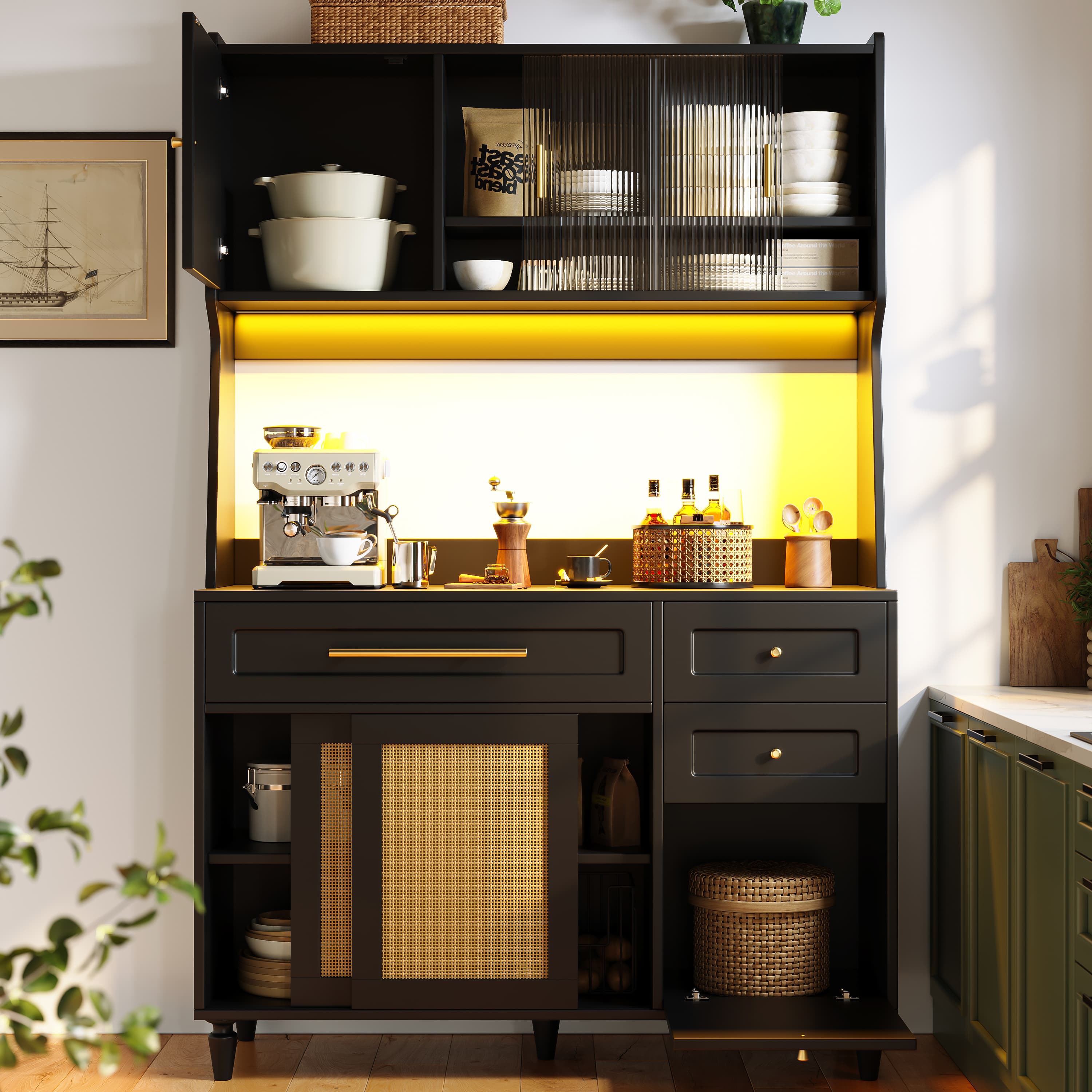 Elegant Rattan Buffet Cabinet with Smart LED Lighting - image 2