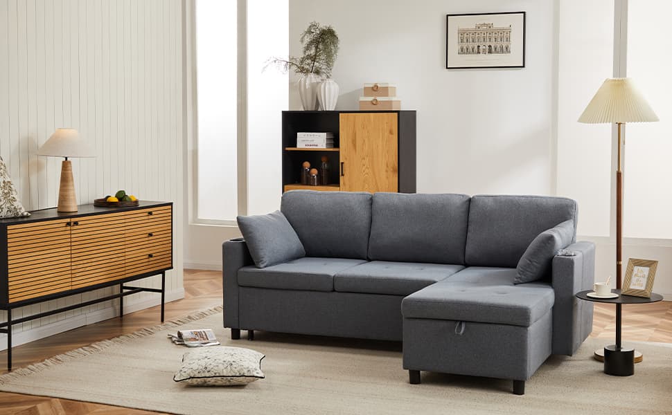 Effortless Grey L-Shaped Sofa Bed with Hidden Storage - image 1