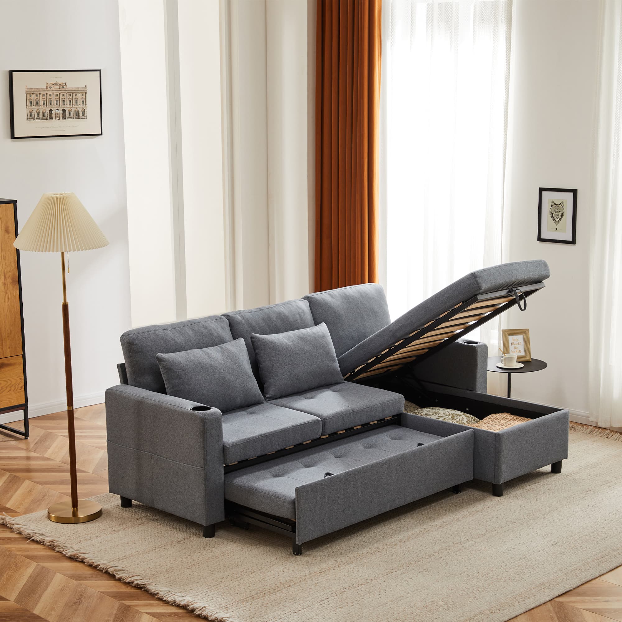 Effortless Grey L-Shaped Sofa Bed with Hidden Storage - image 4