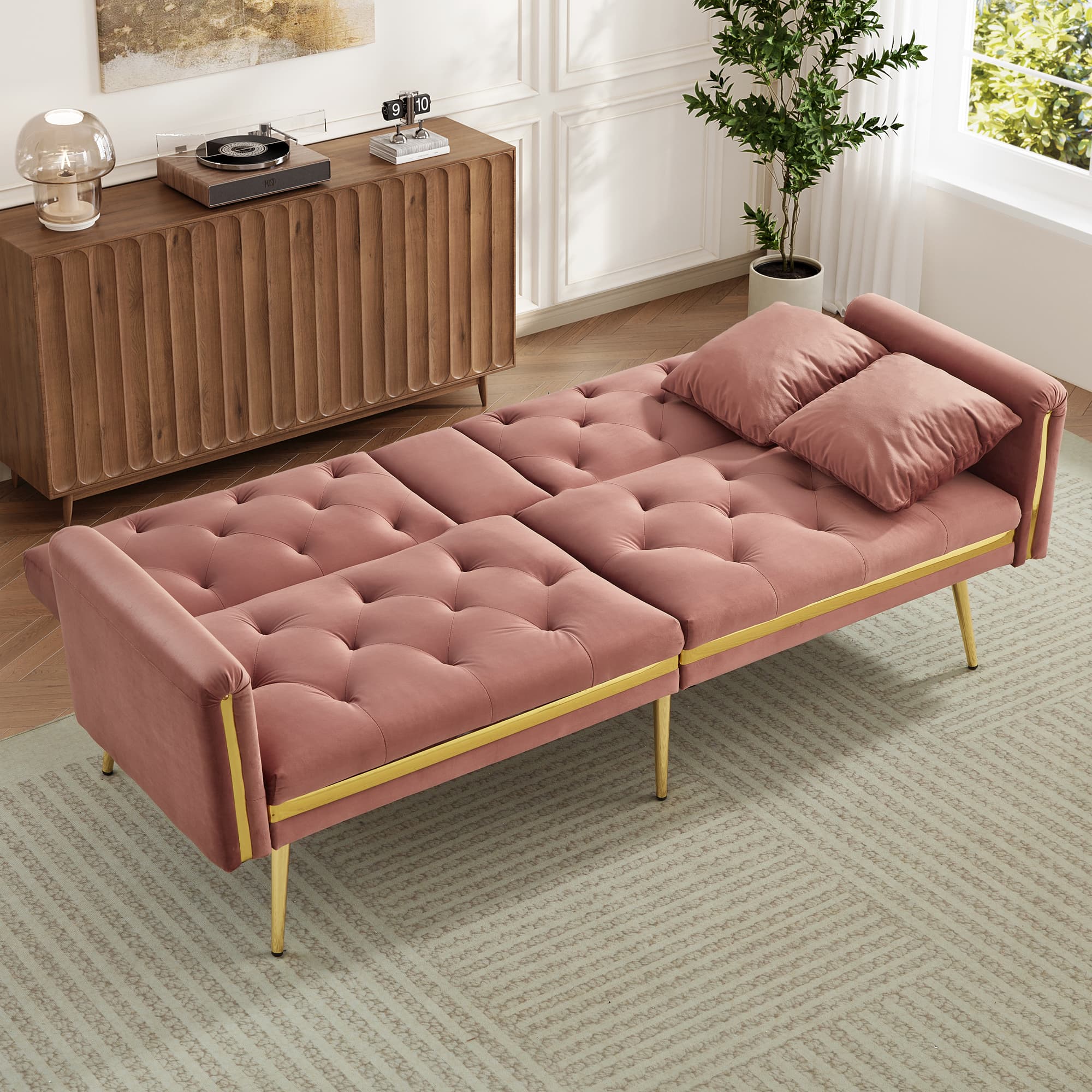 Effortless Comfort: Pink Velvet 2 Seater Sofa Bed - image 3