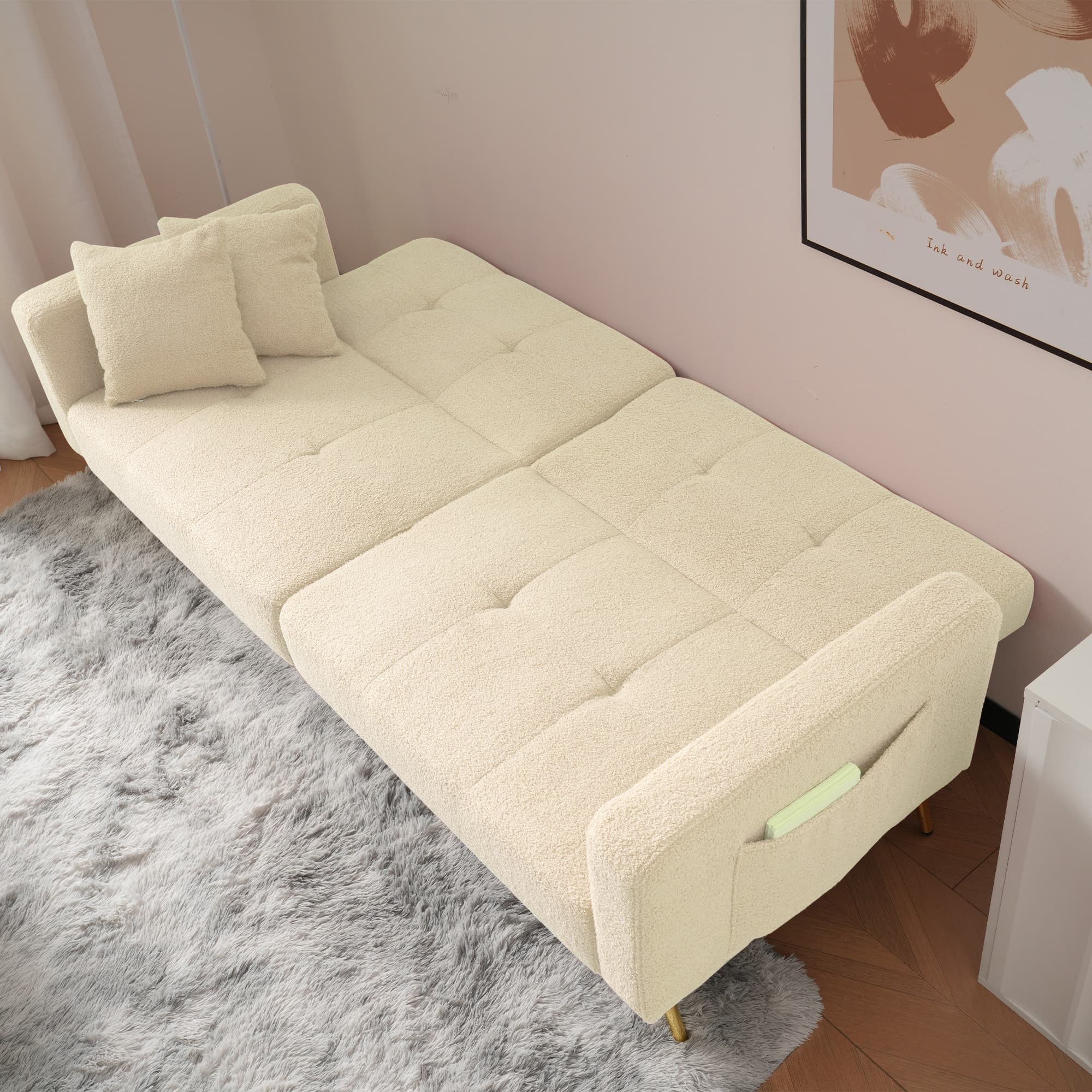 Stylish Sherpa Sofa Bed with Adjustable Back & Gold Legs - image 1