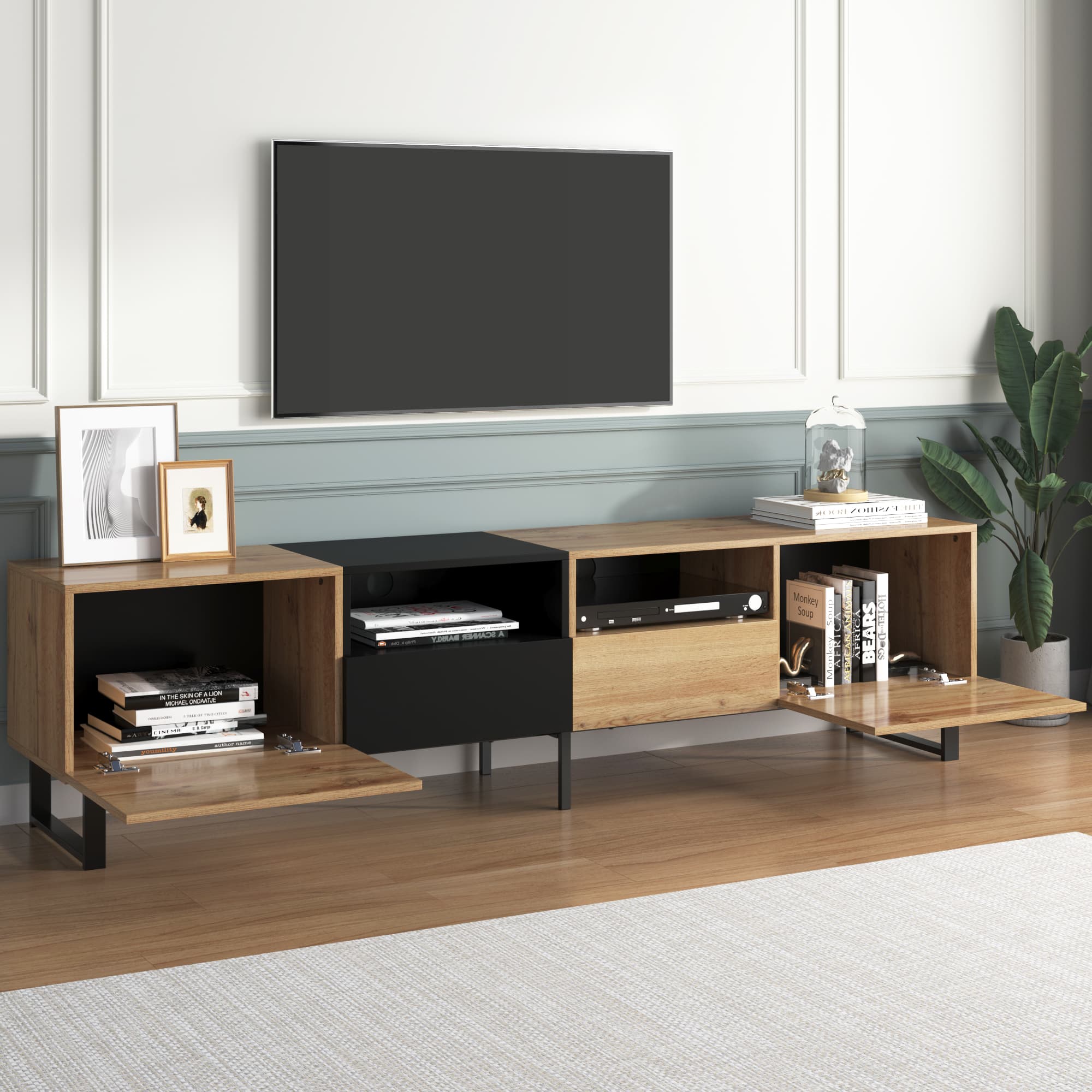 Modern Black & Wood TV Stand with Generous Storage | 190cm - image 2