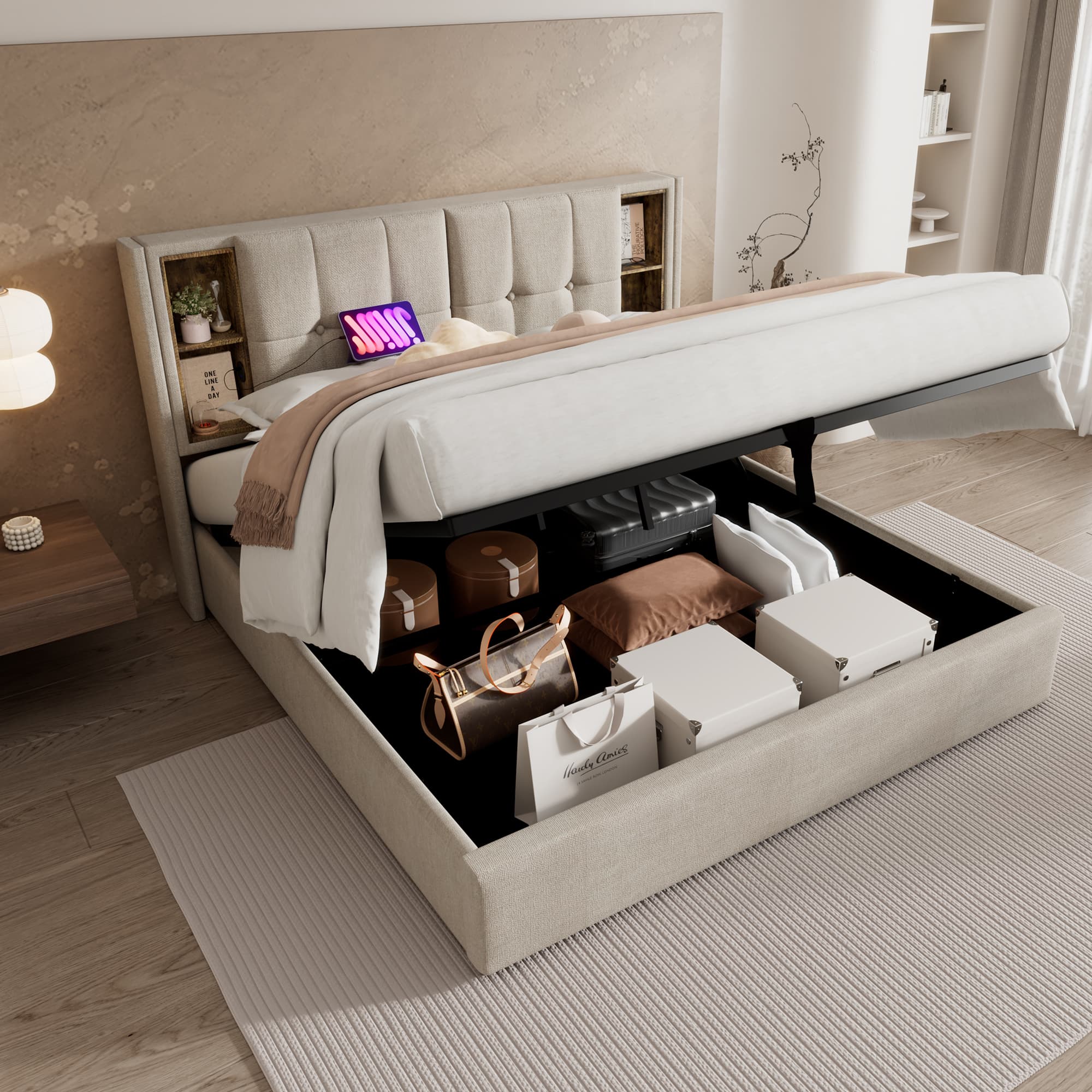 Smart King Size Bed with Hydraulic Storage & USB-C Charging