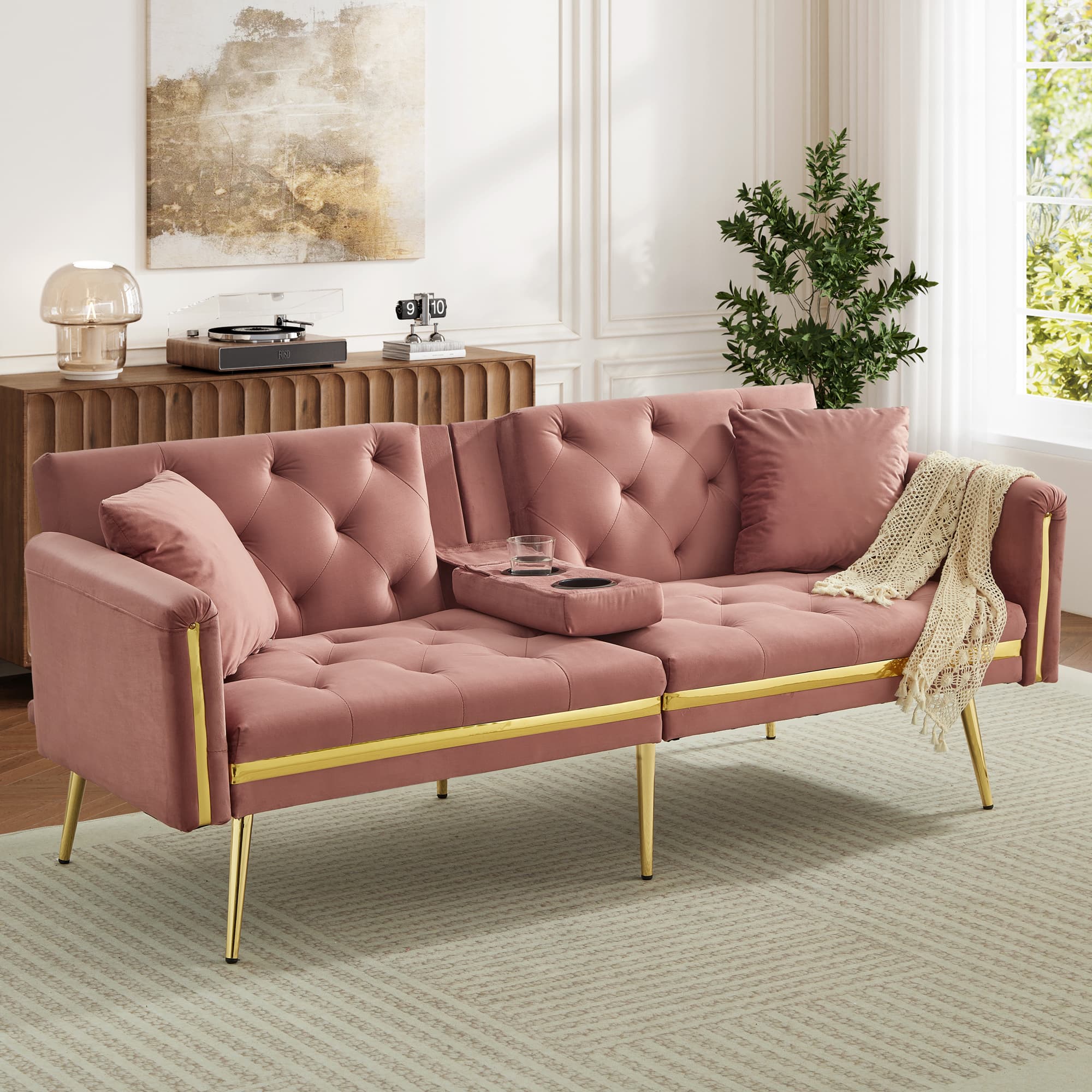 Effortless Comfort: Pink Velvet 2 Seater Sofa Bed - image 6