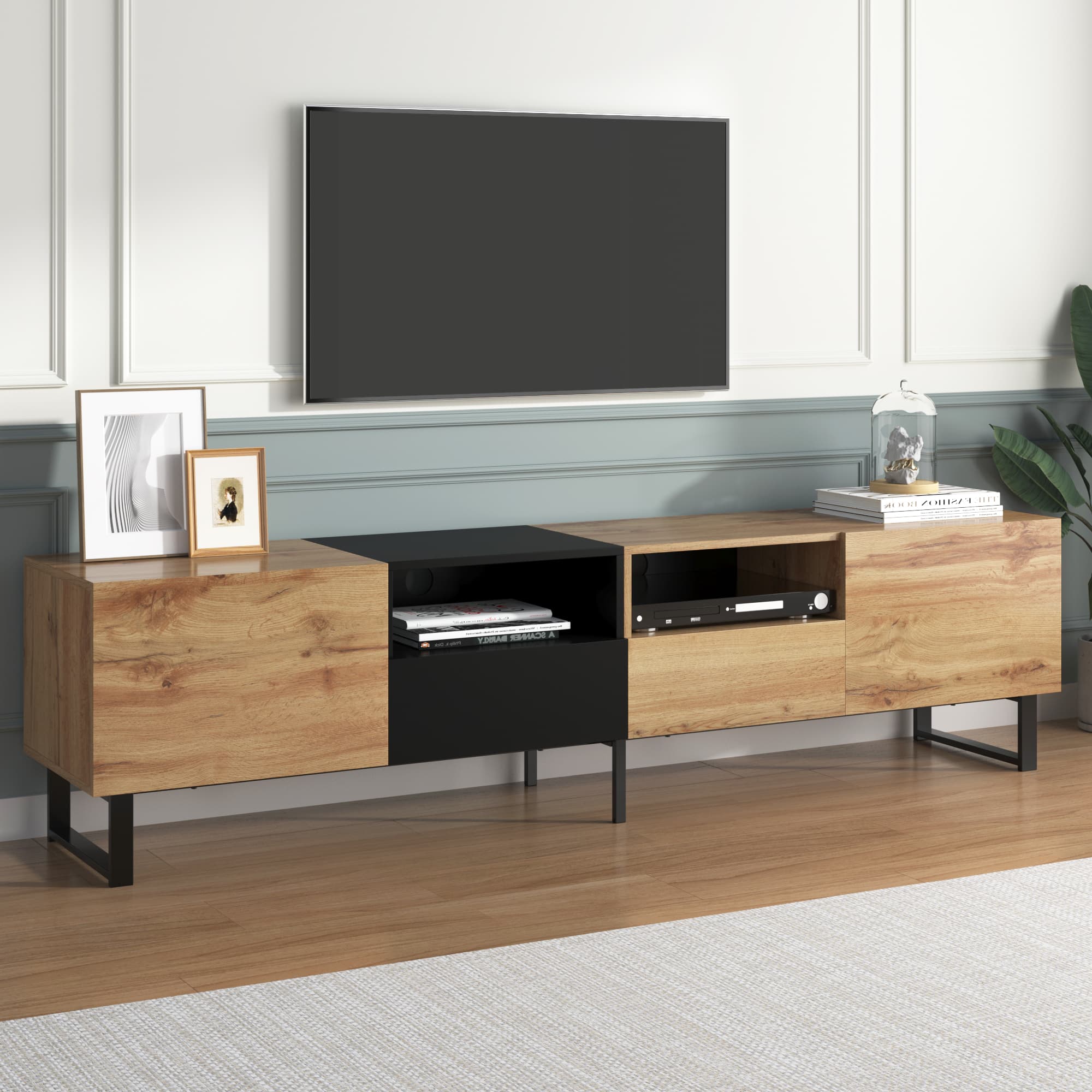 Modern Black & Wood TV Stand with Generous Storage | 190cm - image 6
