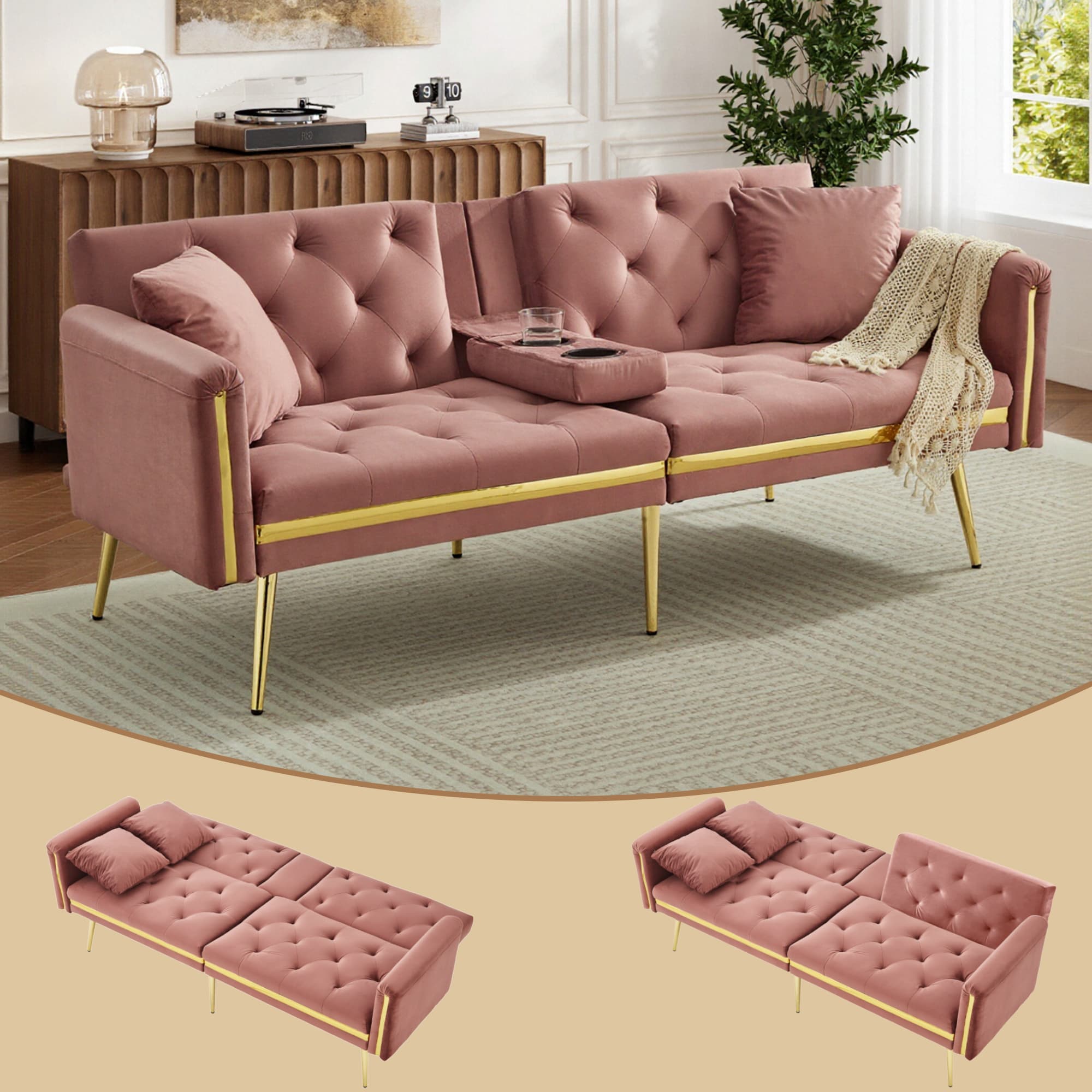 Effortless Comfort: Pink Velvet 2 Seater Sofa Bed
