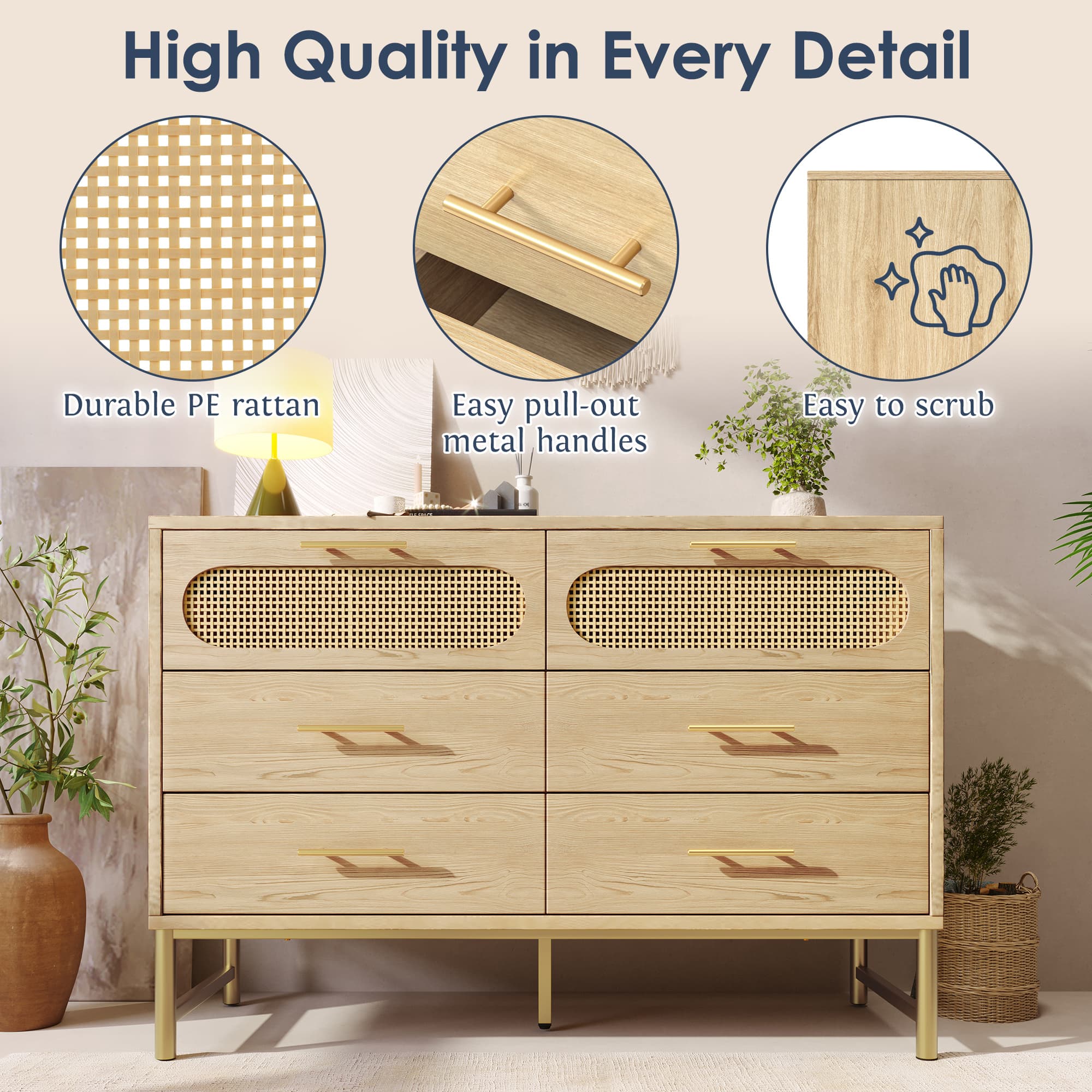Stylish Rattan Sideboard with Six Drawers for Modern Homes - image 5