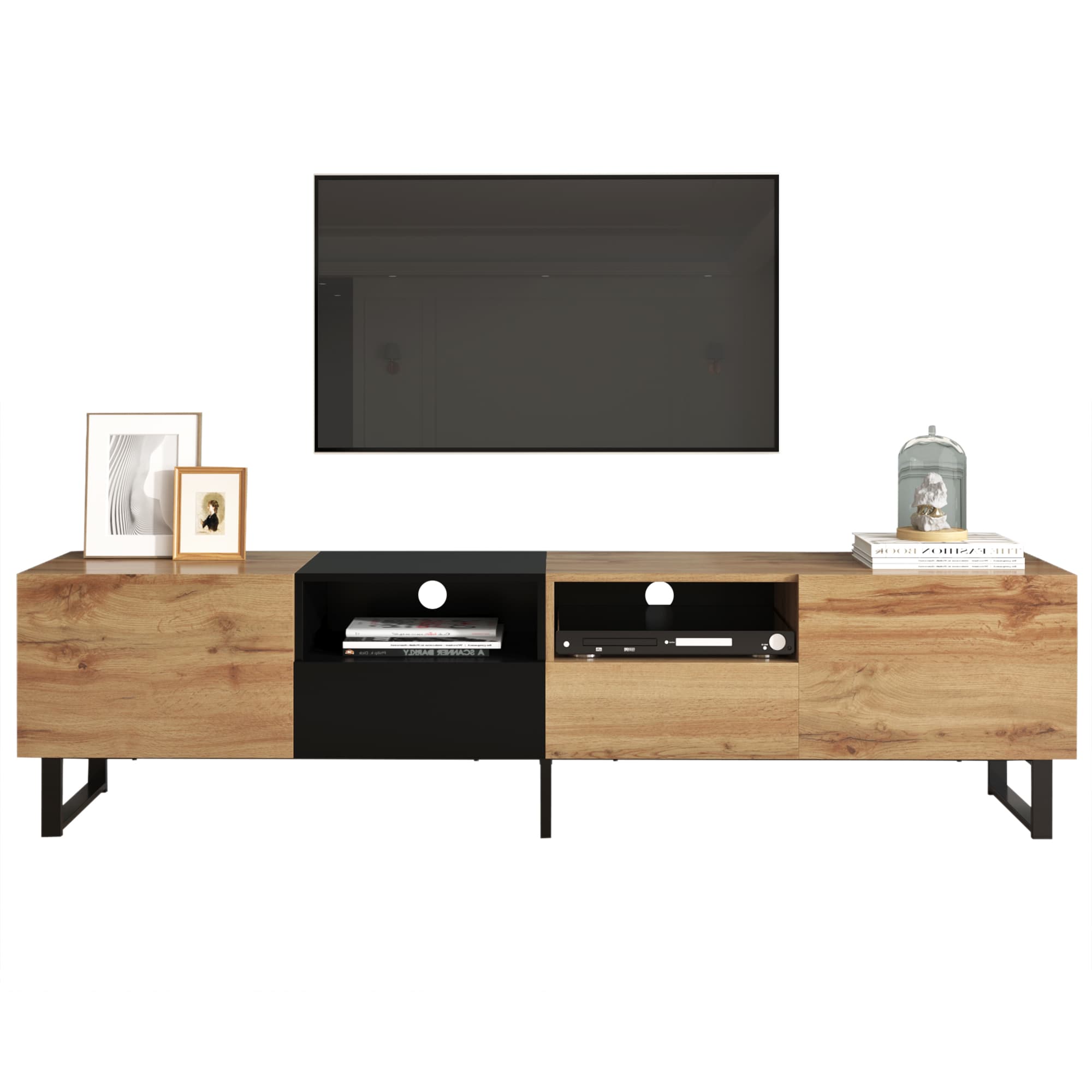 Modern Black & Wood TV Stand with Generous Storage | 190cm
