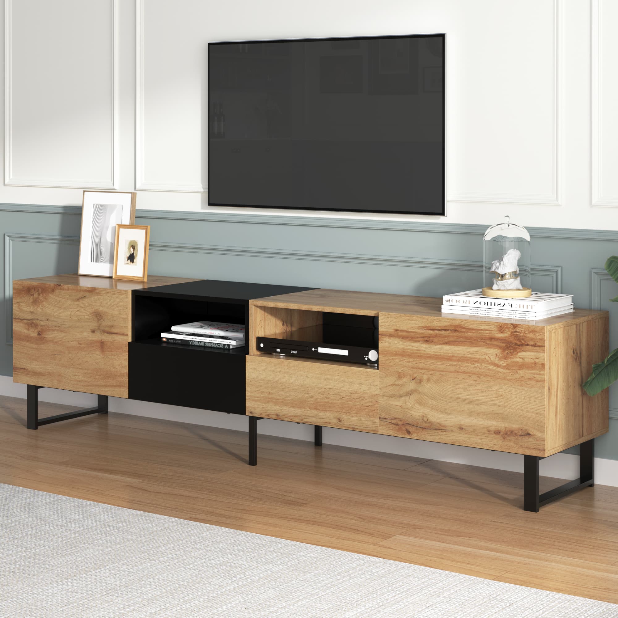 Modern Black & Wood TV Stand with Generous Storage | 190cm - image 4