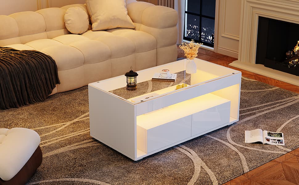 Modern White Coffee Table with App-Controlled LED Lights - image 3