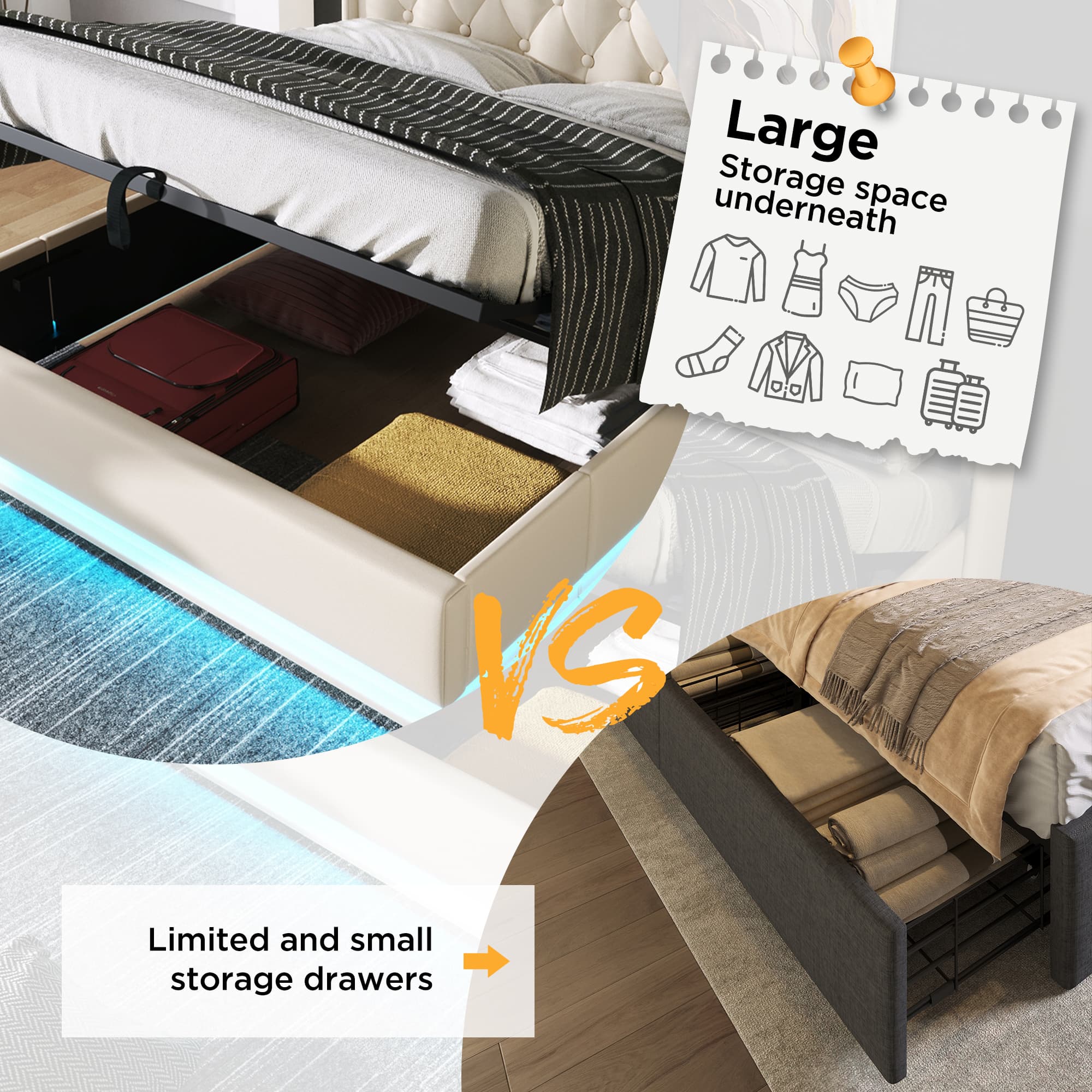Smart Ottoman Bed with 360° LEDs, Charging & Storage - image 2