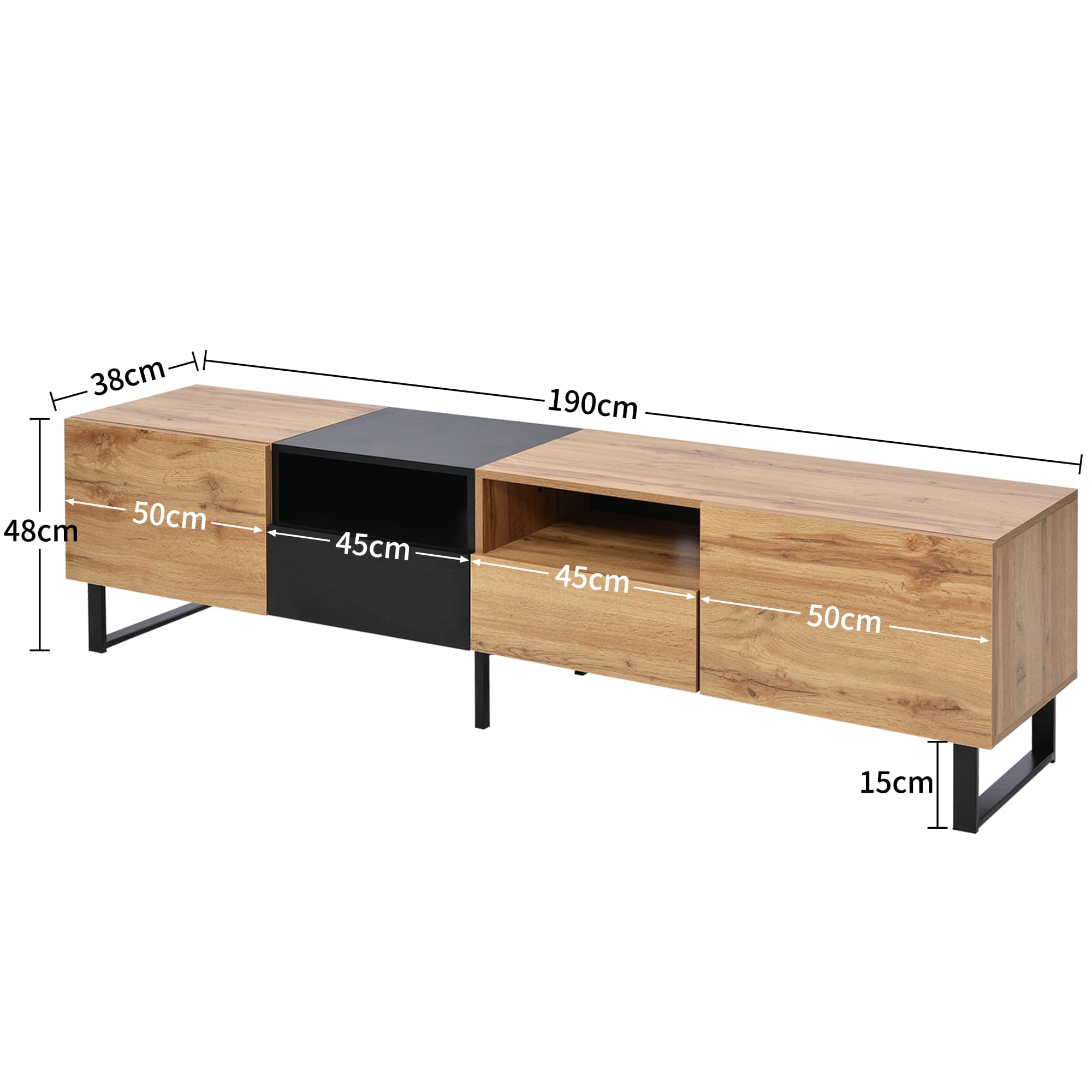 Modern Black & Wood TV Stand with Generous Storage | 190cm - image 1
