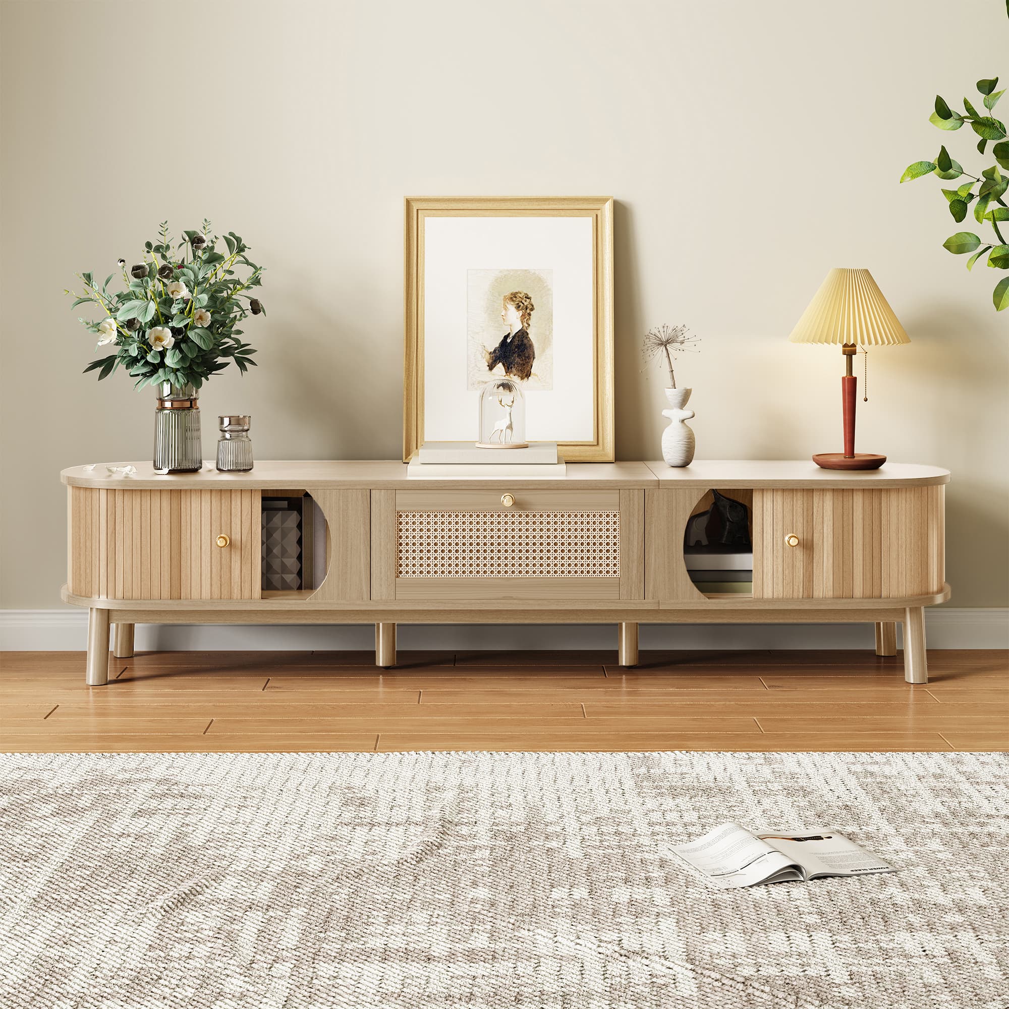 Natural Wood & Rattan TV Stand: Stylish, Organised Storage - image 1
