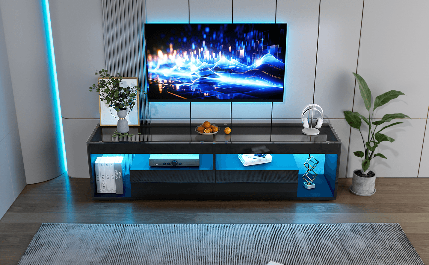 Modern High Gloss TV Cabinet with LEDs & Glass Top - image 4