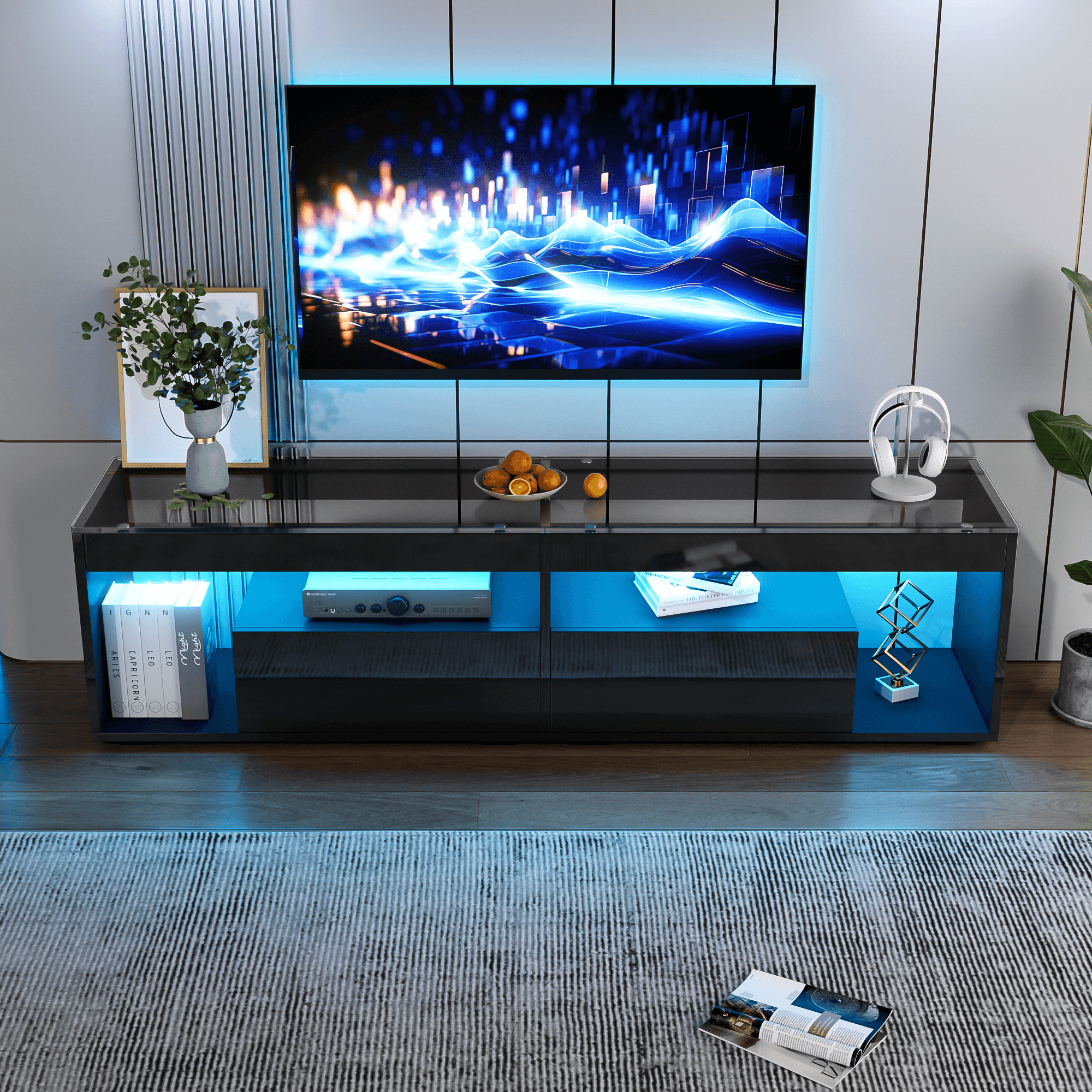 Modern High Gloss TV Cabinet with LEDs & Glass Top - image 1