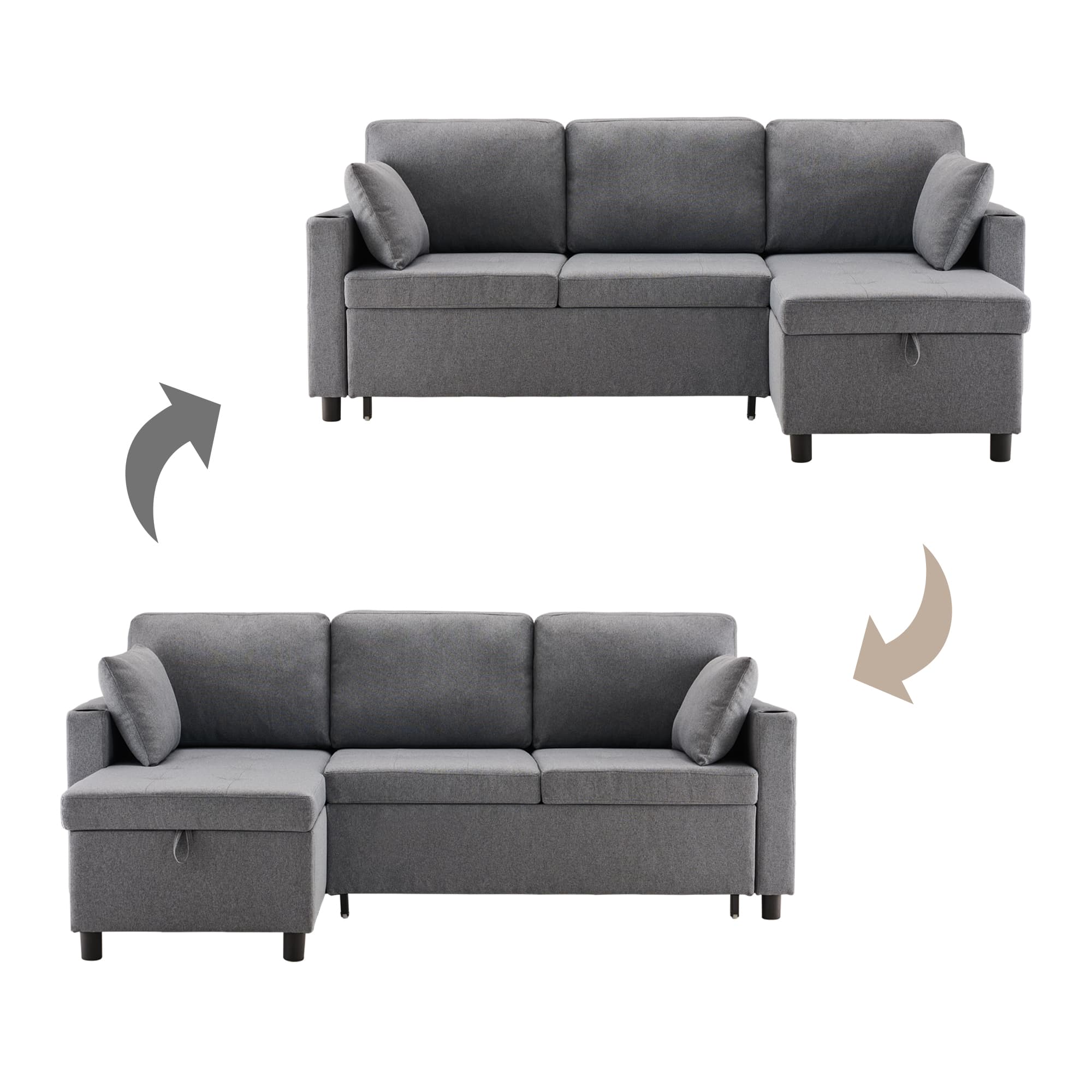 Effortless Grey L-Shaped Sofa Bed with Hidden Storage - image 5