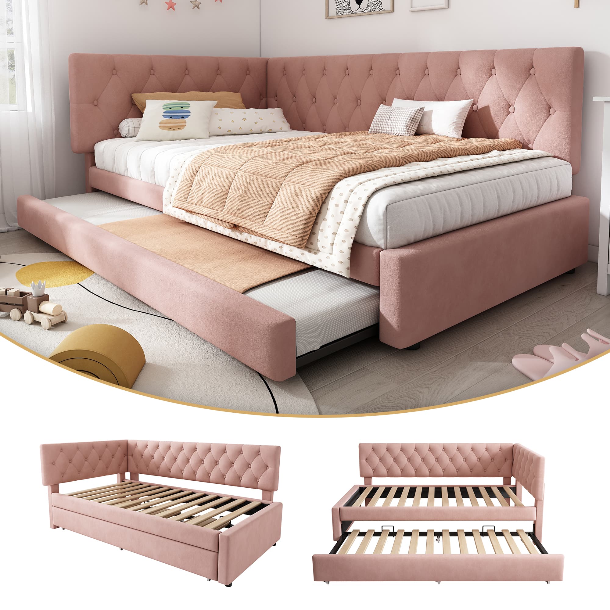Transform Your Space with a Chic Pink Velvet Daybed & Trundle