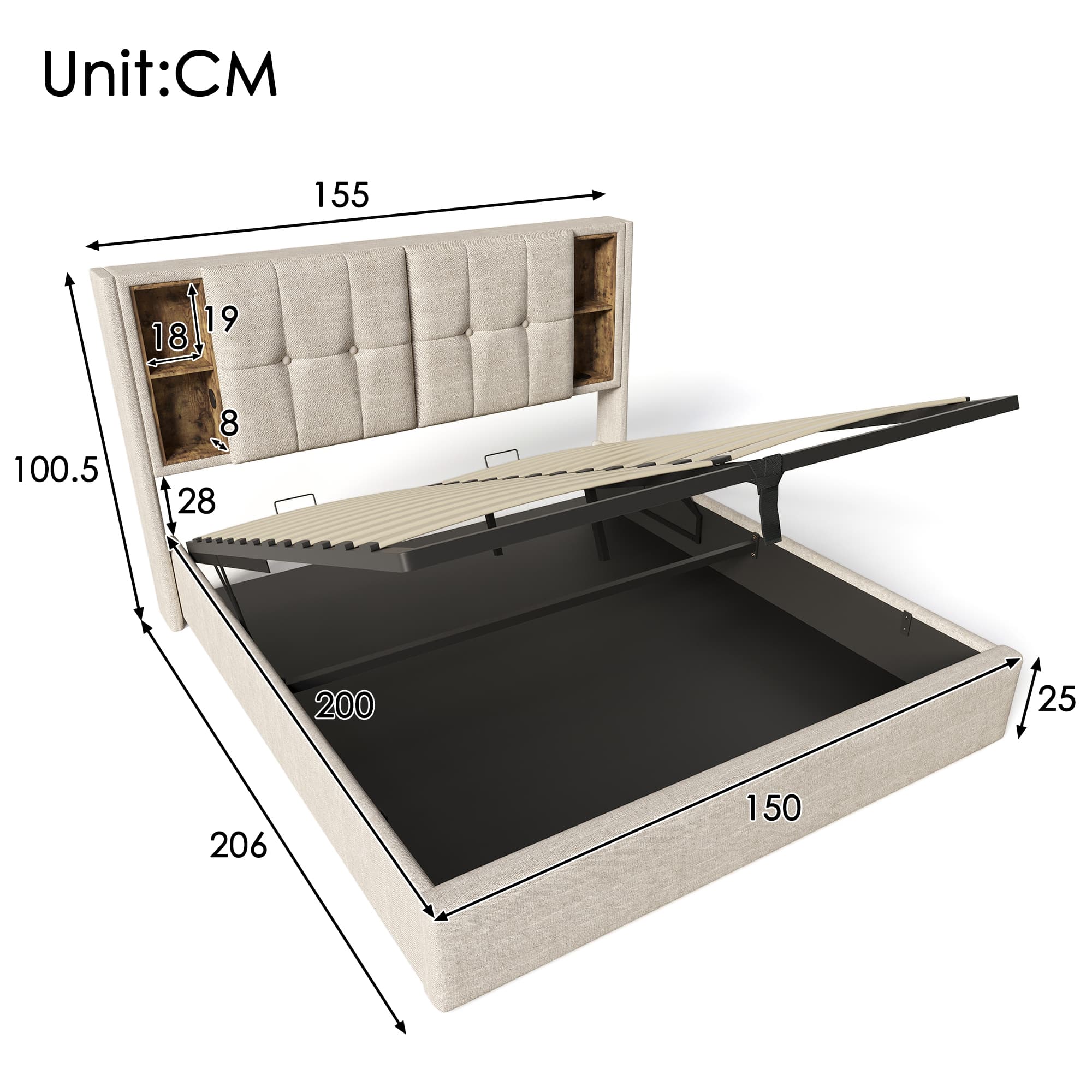 Smart King Size Bed with Hydraulic Storage & USB-C Charging - image 3
