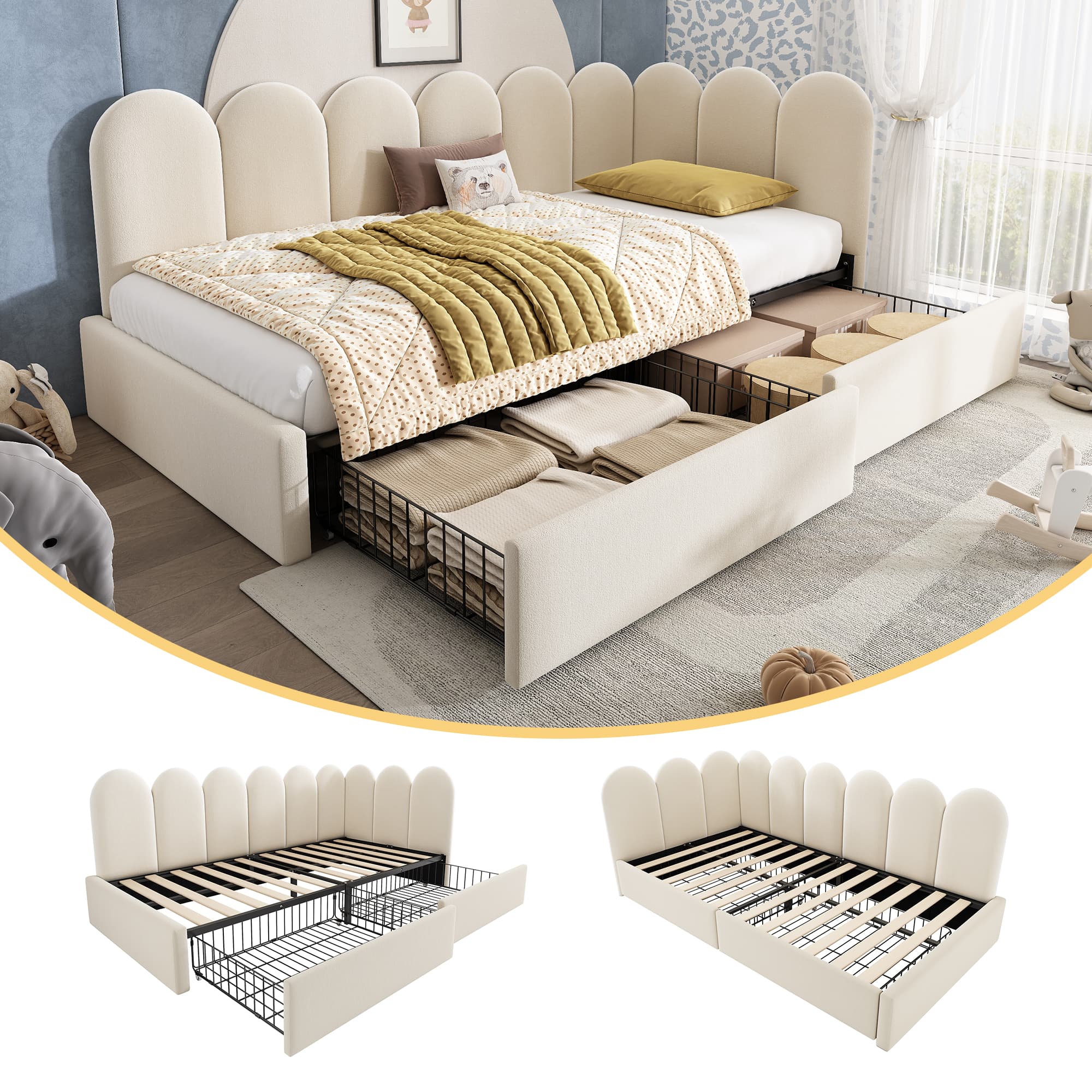 Stylish Velvet Daybed with Smart Under-Bed Storage