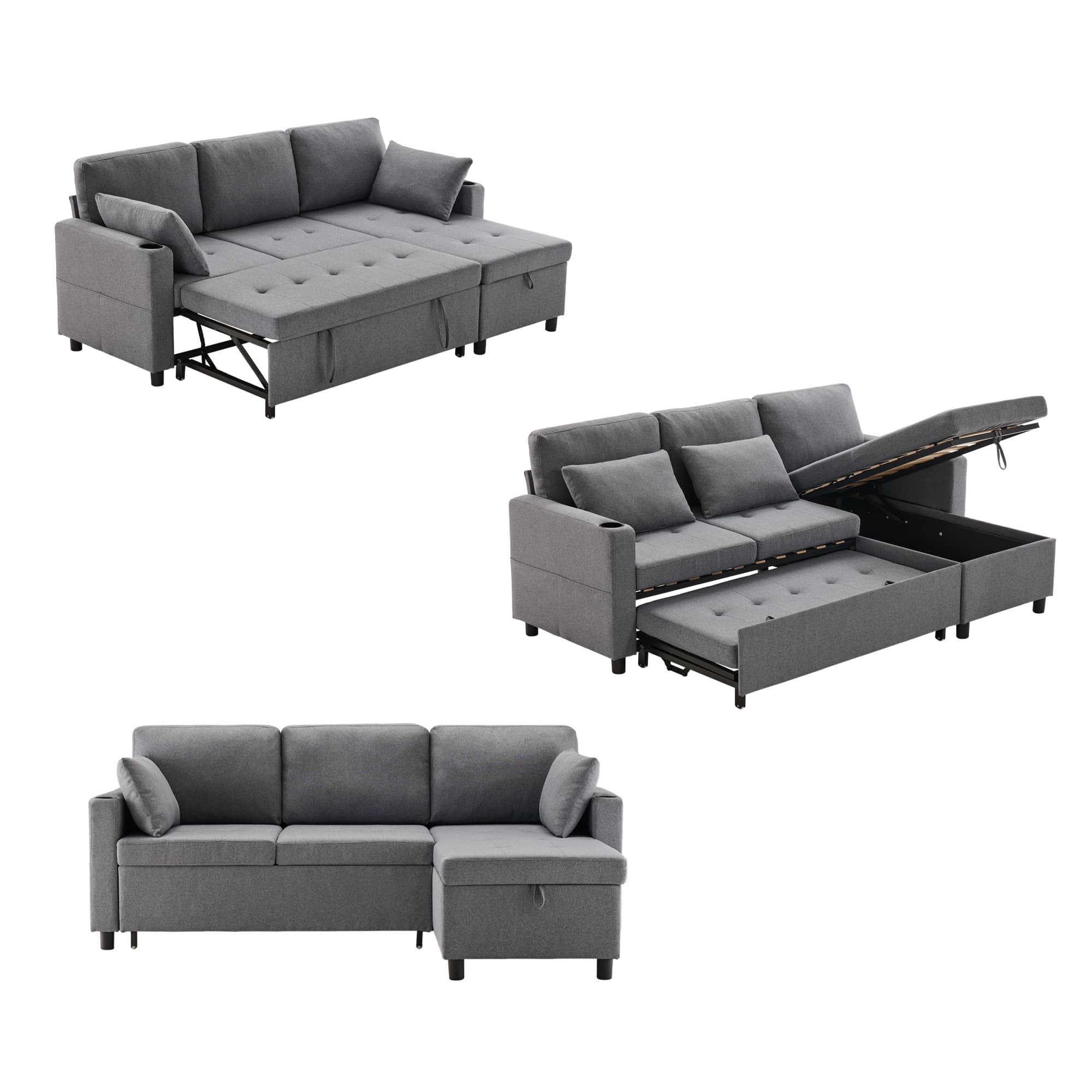 Effortless Grey L-Shaped Sofa Bed with Hidden Storage - image 2