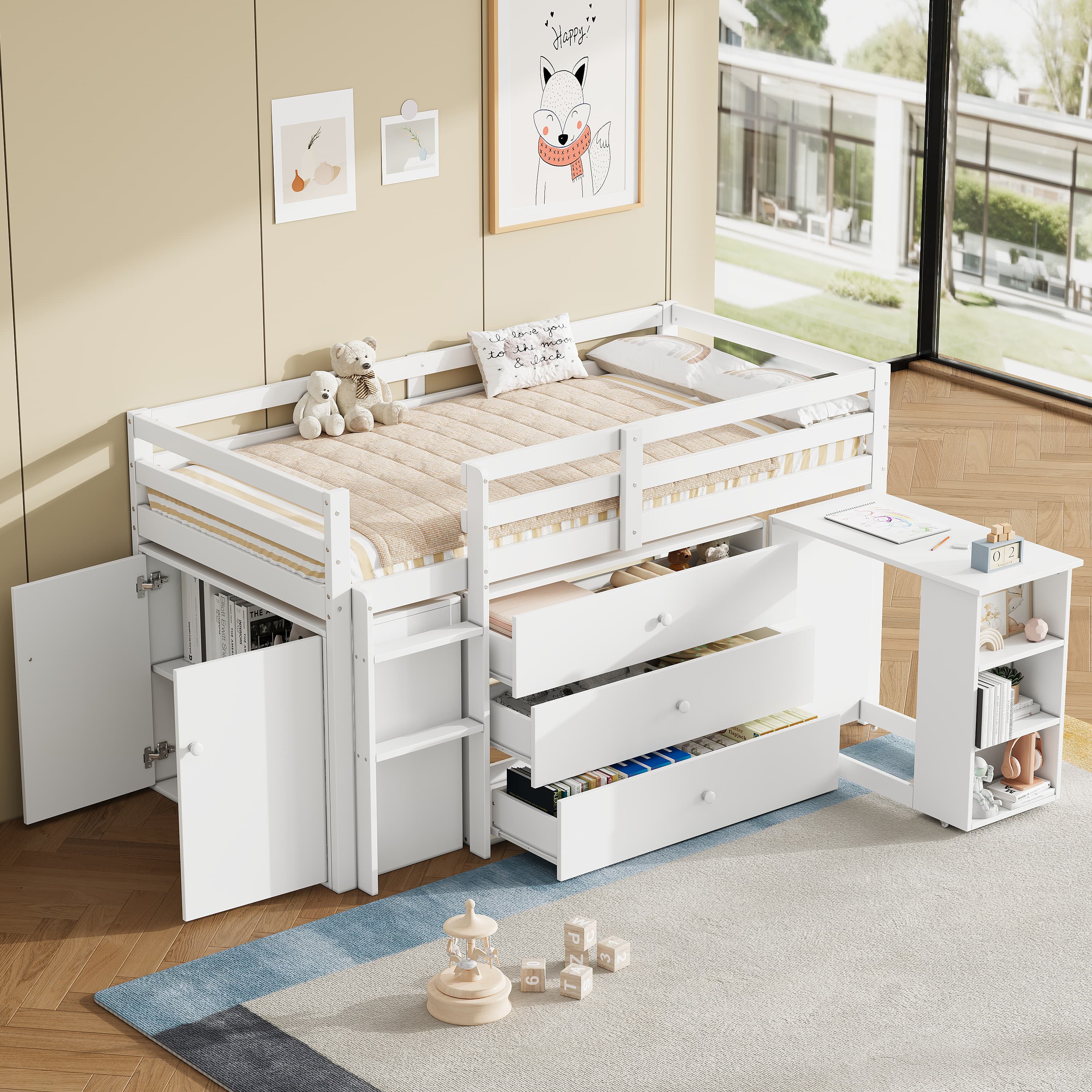 Modern Mid Sleeper Cabin Bed with Desk, Wardrobe & Shelves - image 2